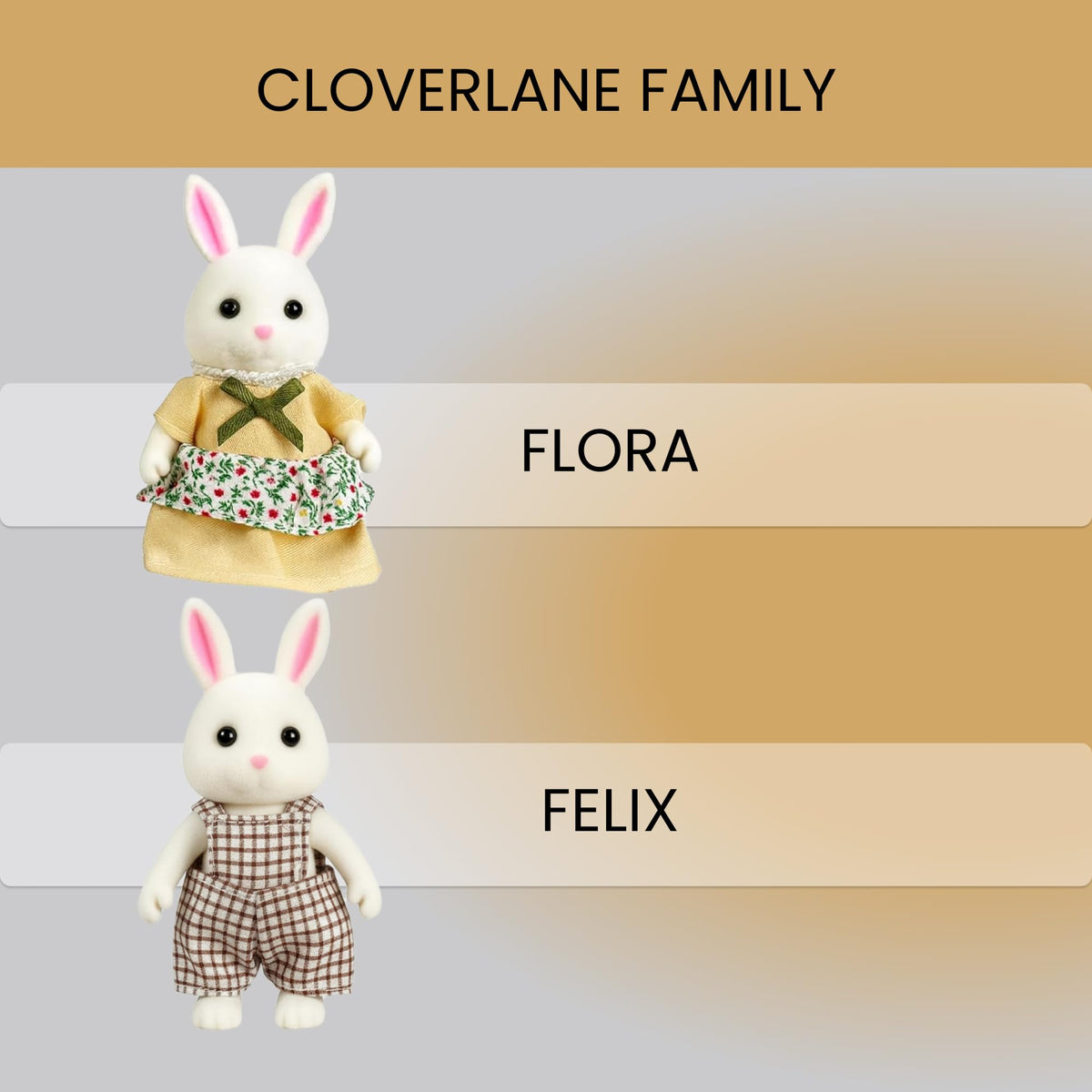 OLEOCA Cloverlane Family White Rabbit Figures — 2 Flocked Mini Dolls with Removable Clothes