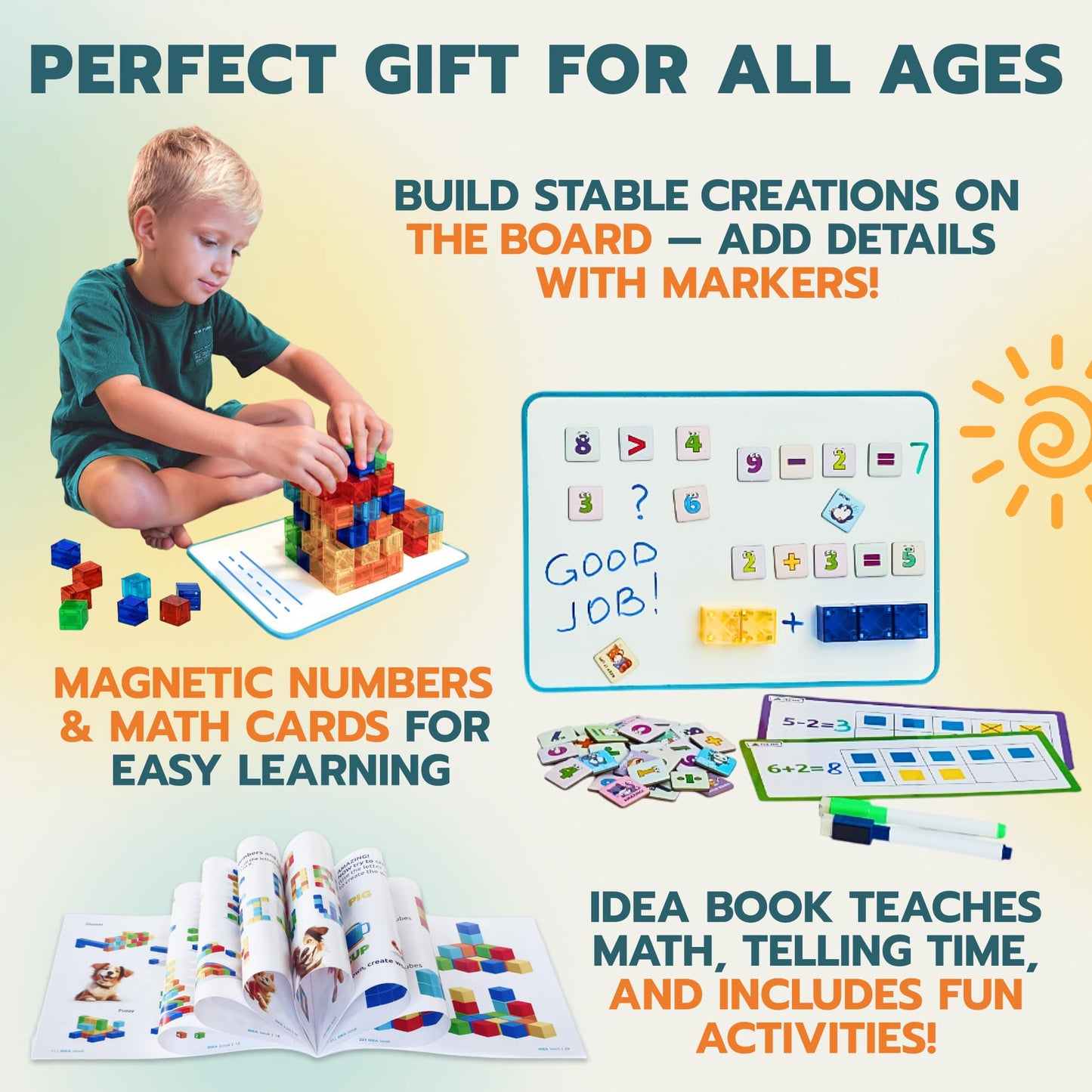 OLEZAR 40pcs Transparent Magnetic Blocks – 1-inch Cubes | 5-in-1 STEM Set with Board & Markers
