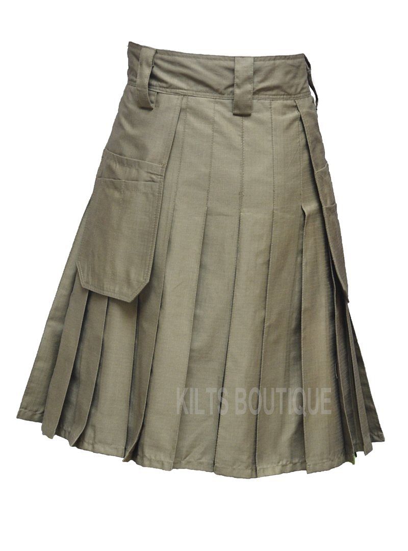 Olive Green Deluxe Utility Work Wear Kilt Working Men with Pockets & loops
