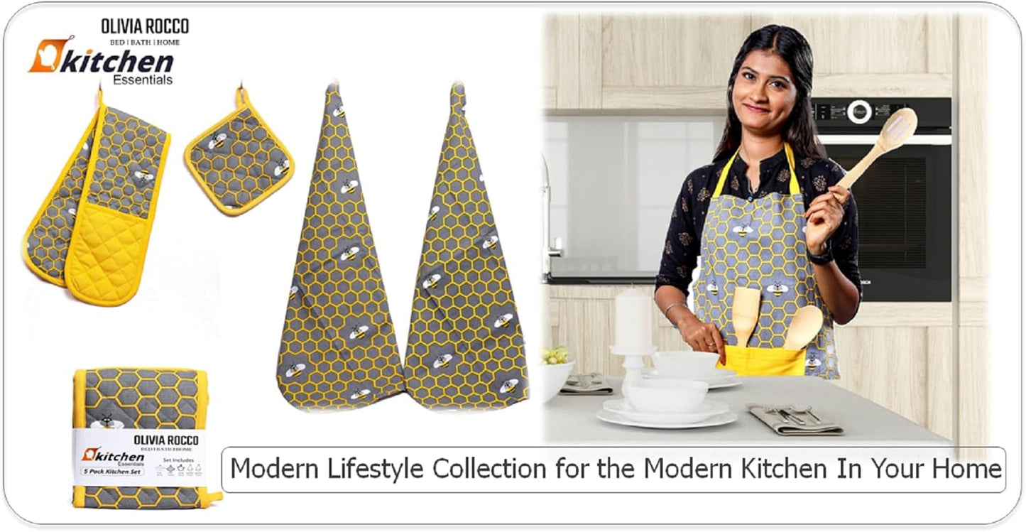 OLIVIA ROCCO Kitchen Sets With Apron Double Oven Gloves Towel Set Oven Mitts Pot Holder