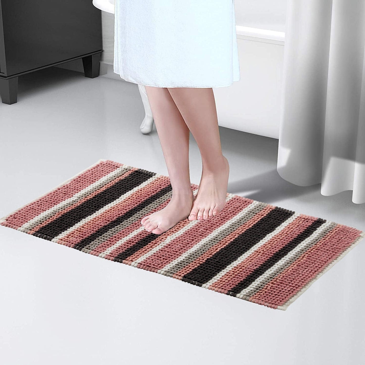 OLIVIA ROCCO Padstow Stripe Bathmat 50 x 80 cm Quick-Drying Anti-Slip Absorbent Durable