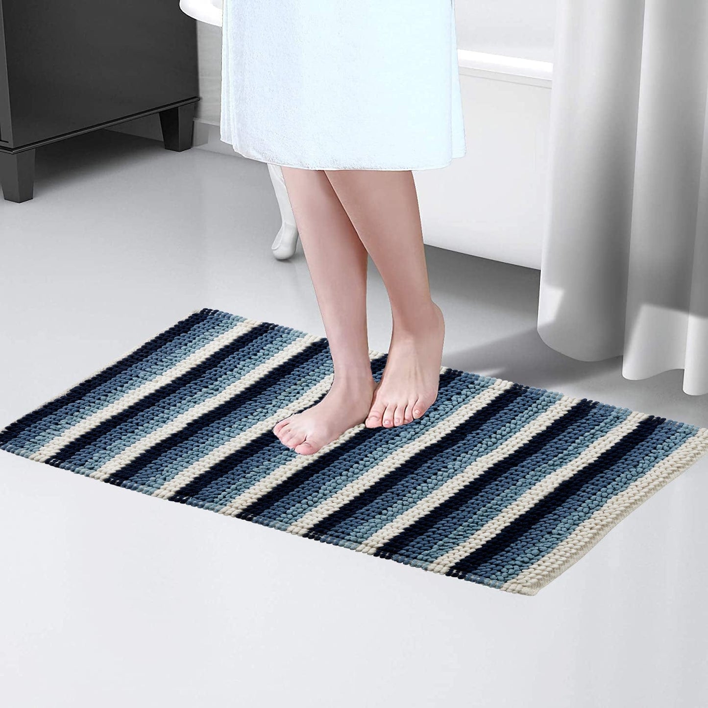 OLIVIA ROCCO Padstow Stripe Bathmat 50 x 80 cm Quick-Drying Anti-Slip Absorbent Durable