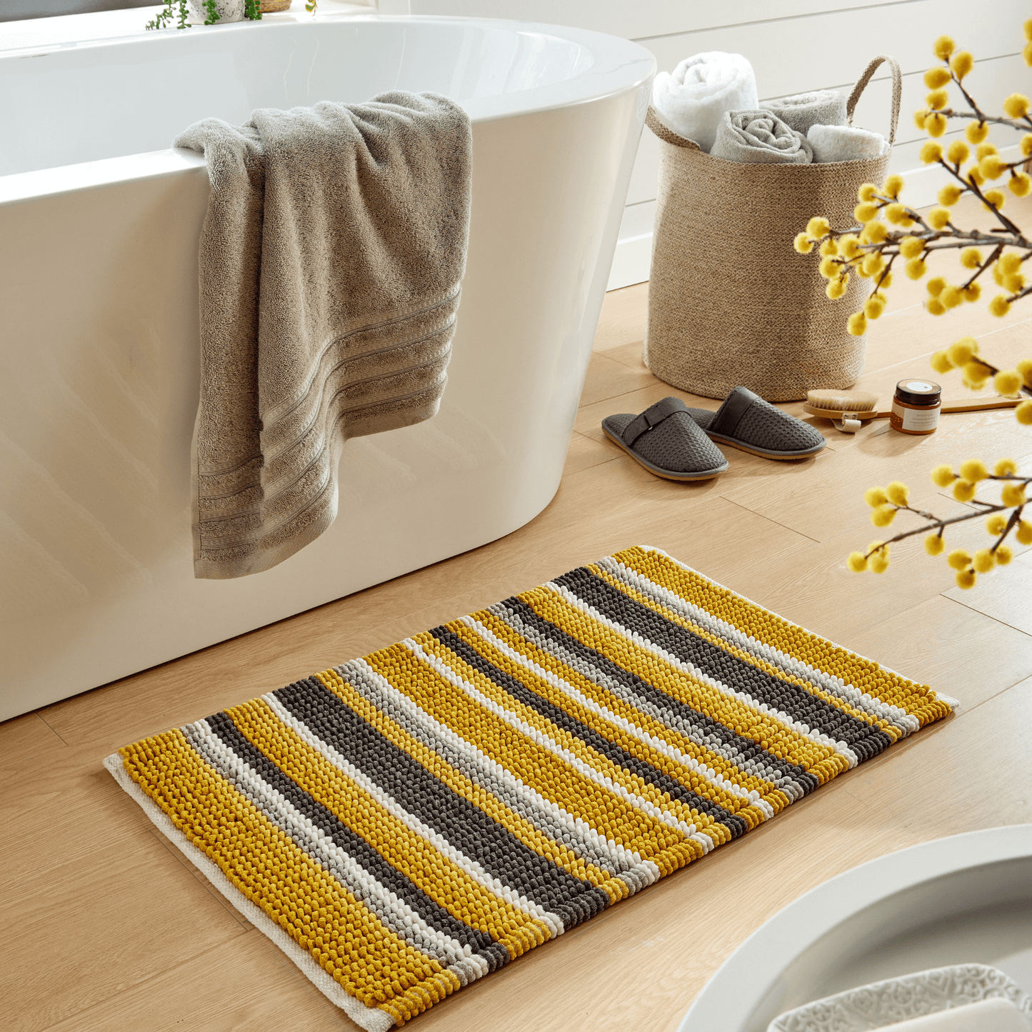 OLIVIA ROCCO Padstow Stripe Bathmat 50 x 80 cm Quick-Drying Anti-Slip Absorbent Durable