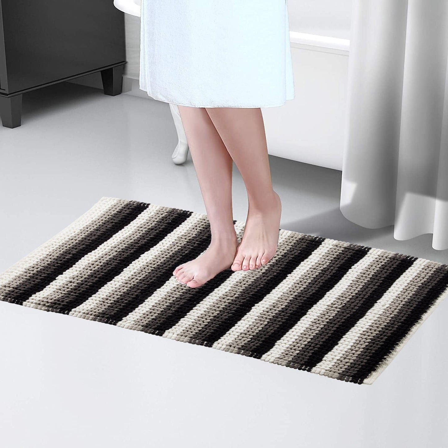 OLIVIA ROCCO Padstow Stripe Bathmat 50 x 80 cm Quick-Drying Anti-Slip Absorbent Durable