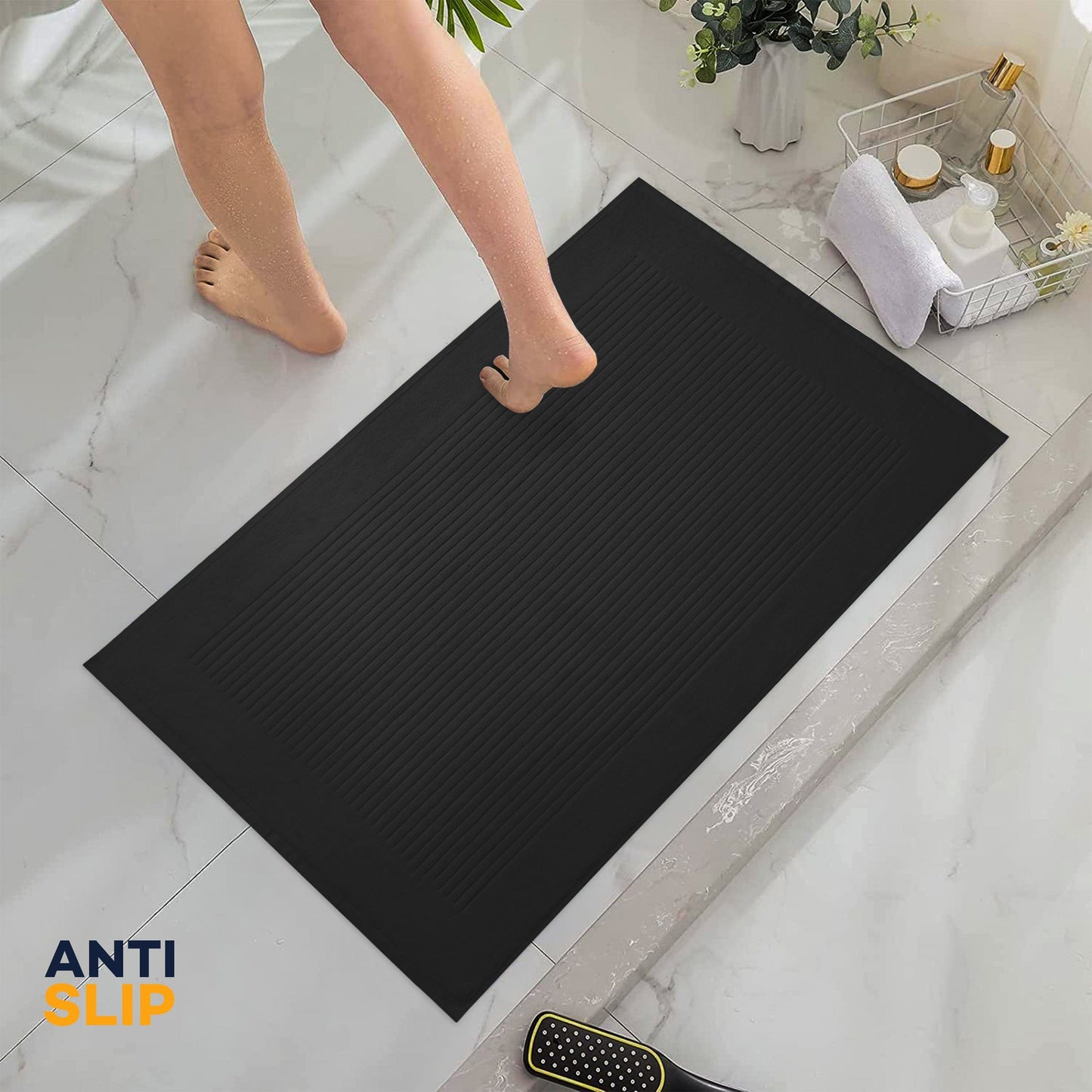 OLIVIA ROCCO Monaco 2 Piece Bath Mat And Pedestal Set Non Slip Water Absorbent 100% Cotton Easy-Care Hotel-Quality Textile