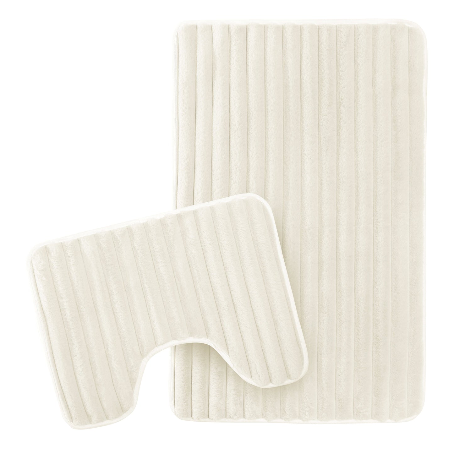 OLIVIA ROCCO 2 Piece Ribbed Bath Mat Set Cream Extra Soft Non Slip Super Absorbent Easy