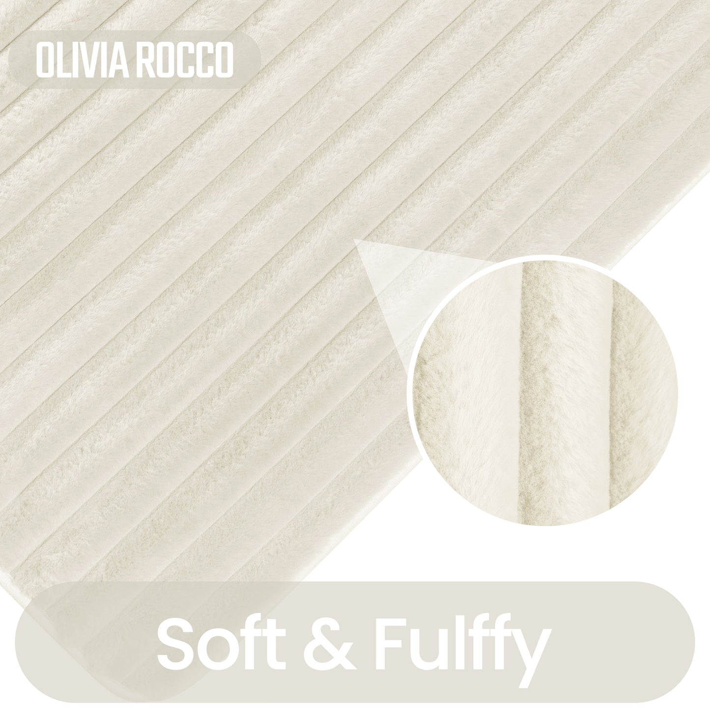 OLIVIA ROCCO 2 Piece Ribbed Bath Mat Set Cream Extra Soft Non Slip Super Absorbent Easy