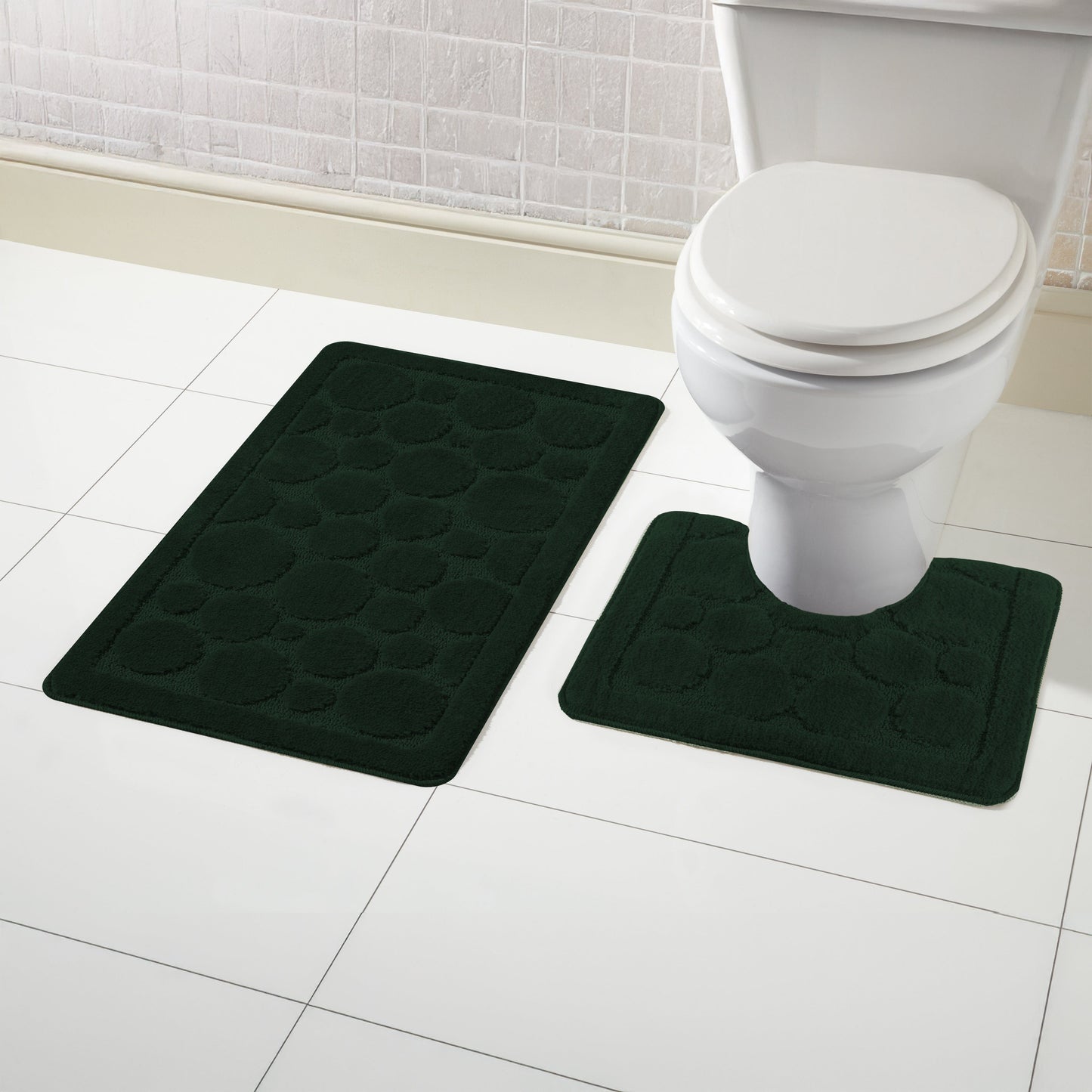OLIVIA ROCCO Cali Bubbles Emerald Green Bath Mat And Pedestal Set Non Slip Hotel-Quality Everyday Comfort