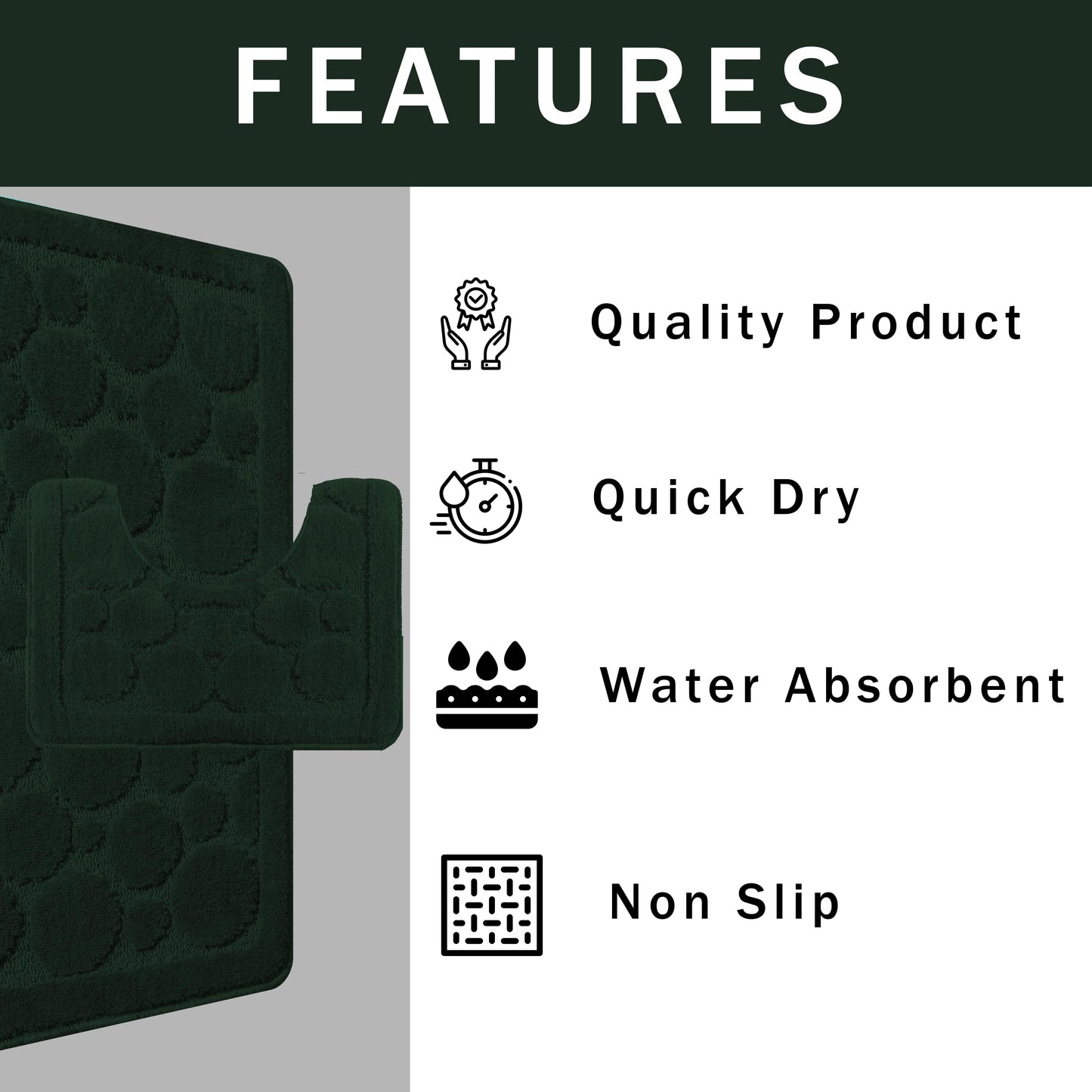 OLIVIA ROCCO Cali Bubbles Emerald Green Bath Mat And Pedestal Set Non Slip Hotel-Quality Everyday Comfort