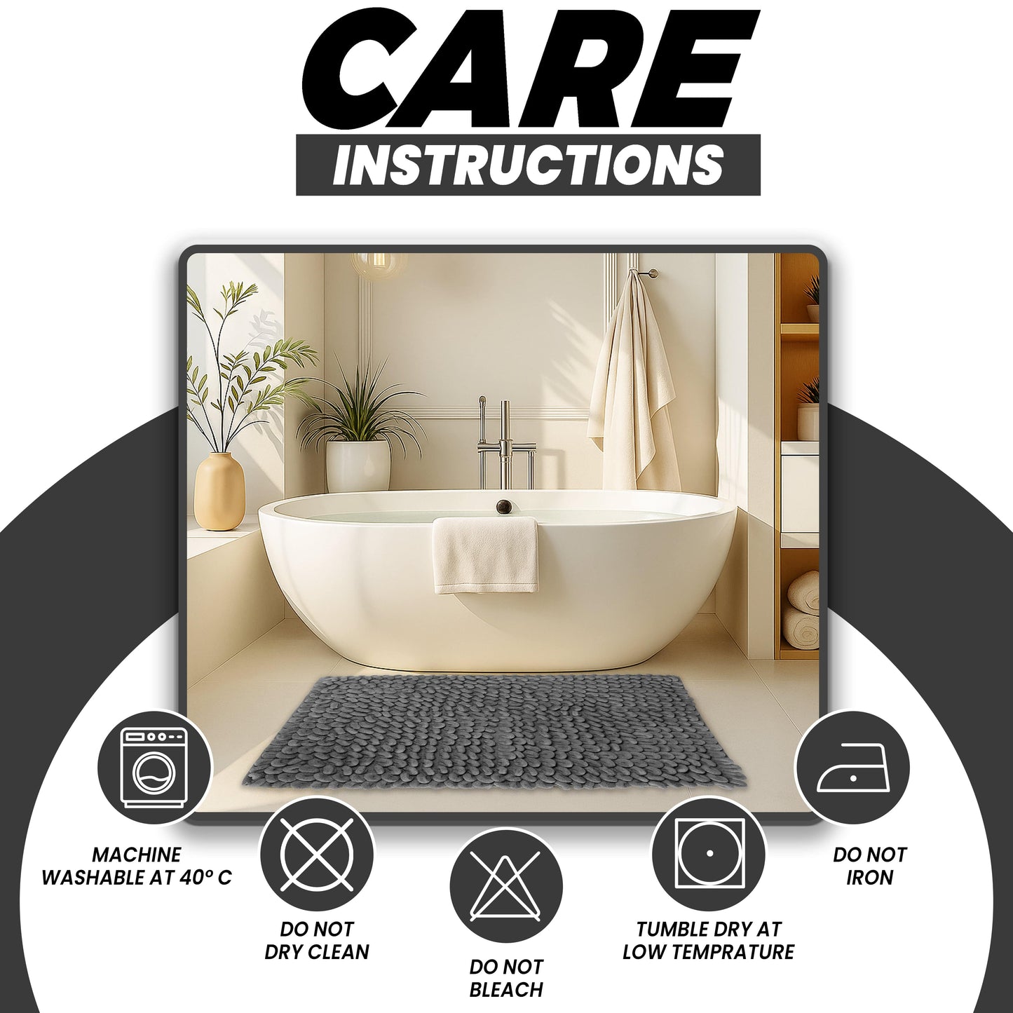 OLIVIA ROCCO Jumbo Loop Bath Mat Non Slip Water Absorbent Rug Easy-Care Hotel-Quality Textile
