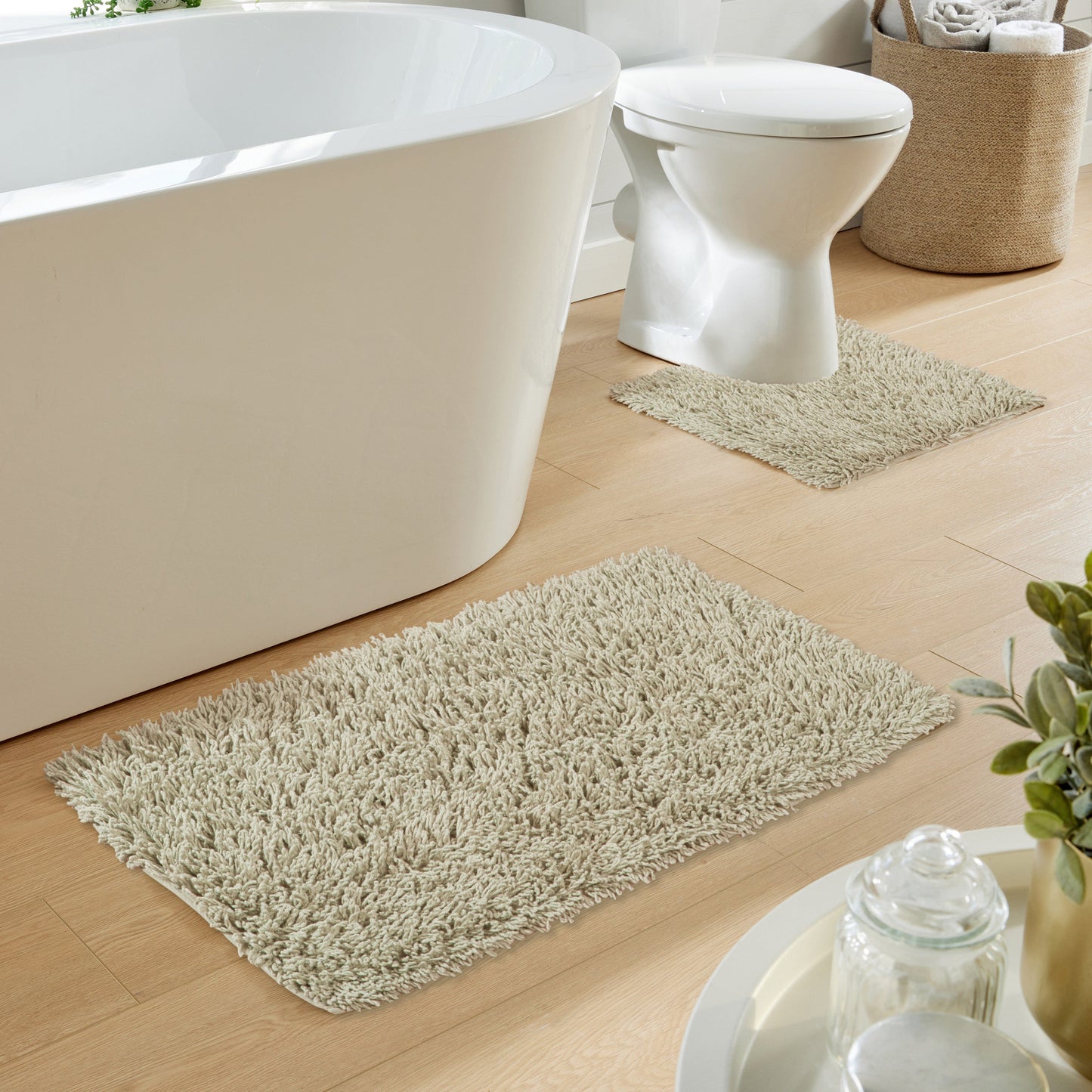 OLIVIA ROCCO Como 2-Piece Natural Bath Mat And Pedestal Set Non-Slip Super Absorbent