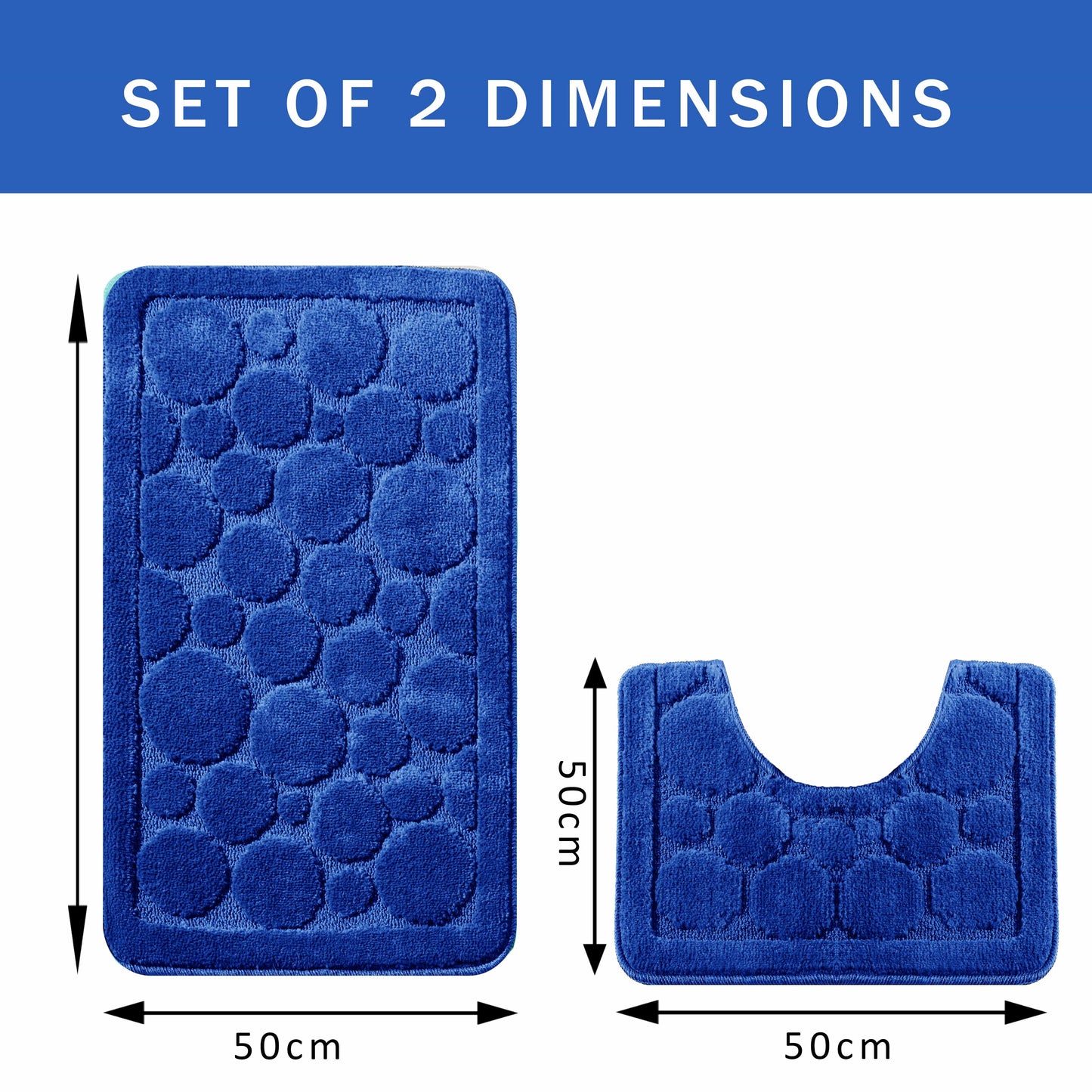 OLIVIA ROCCO Cali Bubbles 2 Piece Royal Blue Bath Mat And Pedestal Set Non Slip Easy-Care Hotel-Quality Textile