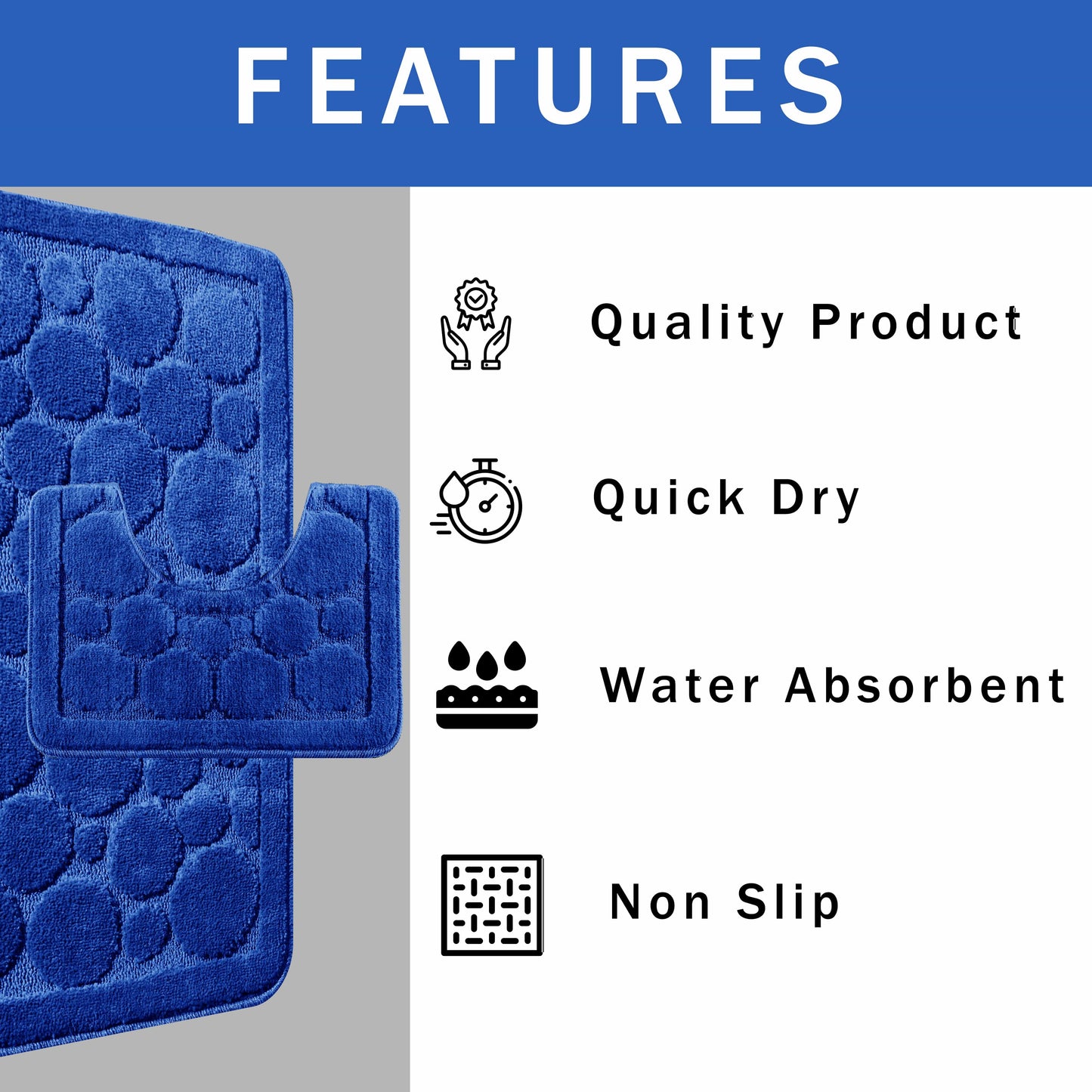 OLIVIA ROCCO Cali Bubbles 2 Piece Royal Blue Bath Mat And Pedestal Set Non Slip Easy-Care Hotel-Quality Textile