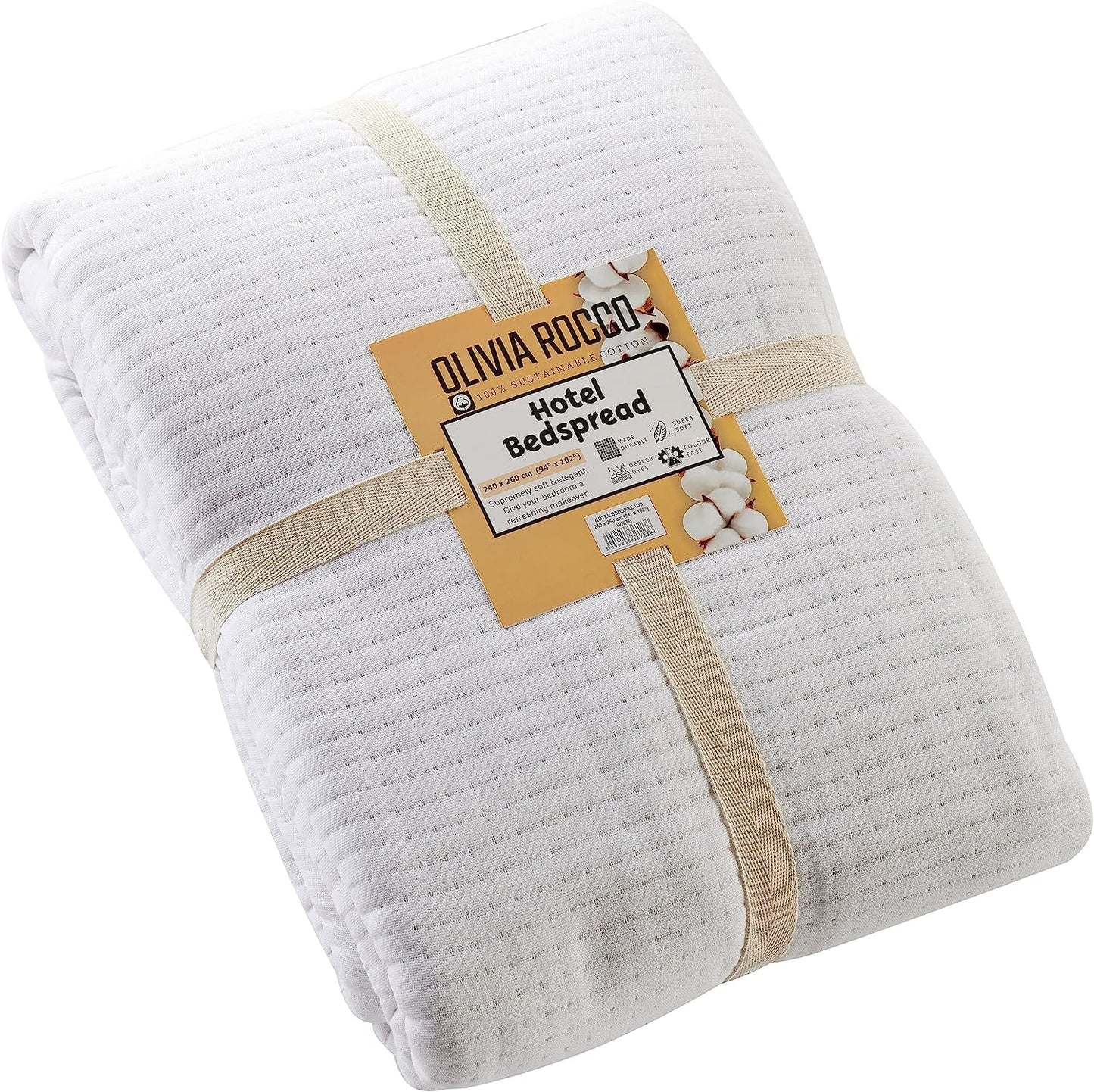 OLIVIA ROCCO Hotel Collection Quilted Bedspread 240x260 cm White and Grey 100% Sustainable Cotton Super Soft Easy-Care Home Essential