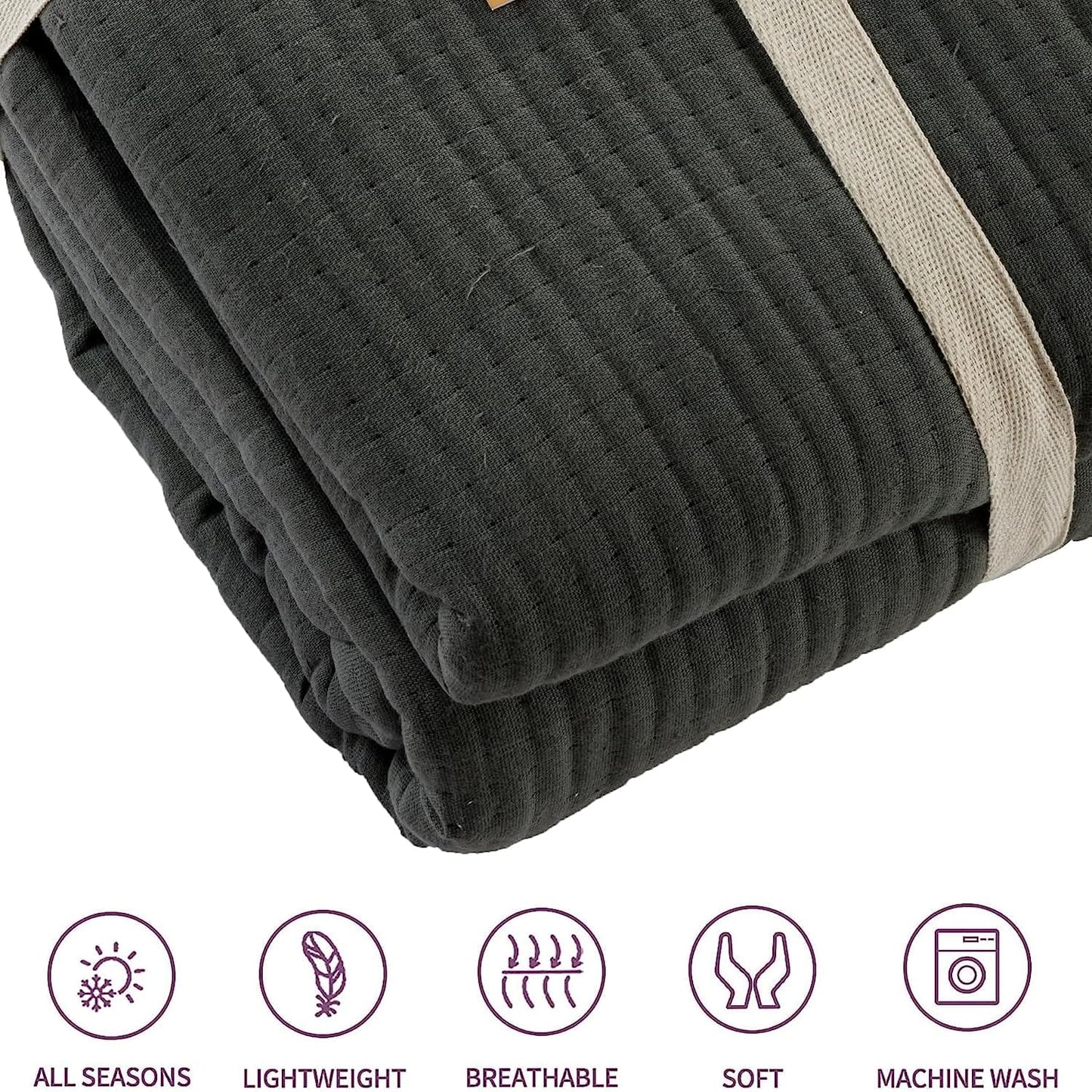 OLIVIA ROCCO Hotel Collection Quilted Bedspread 240x260 cm White and Grey 100% Sustainable Cotton Super Soft Easy-Care Home Essential