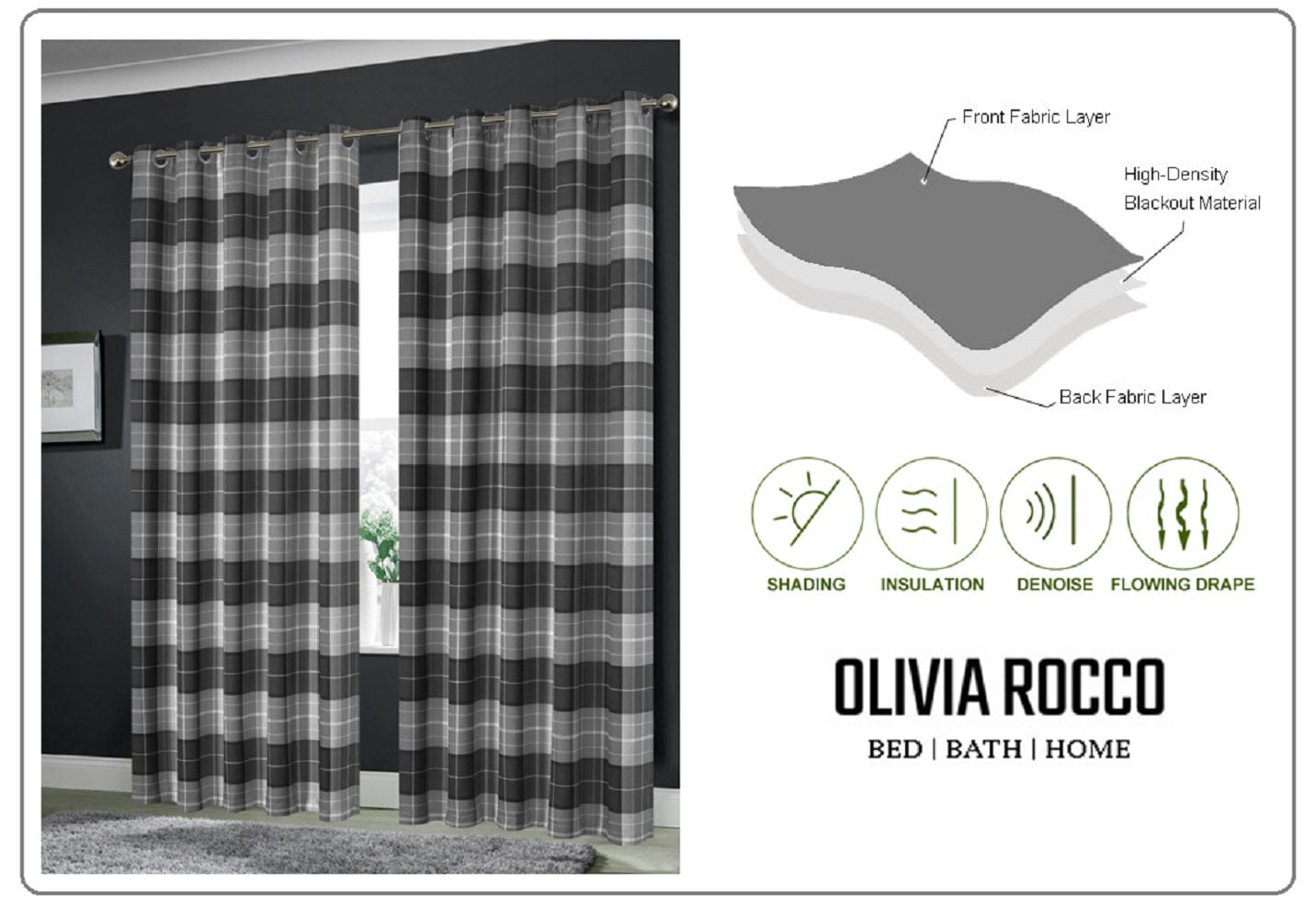 OLIVIA ROCCO Blackout Thermal Curtains Check Marble Design Light Blocking Panels Multiple