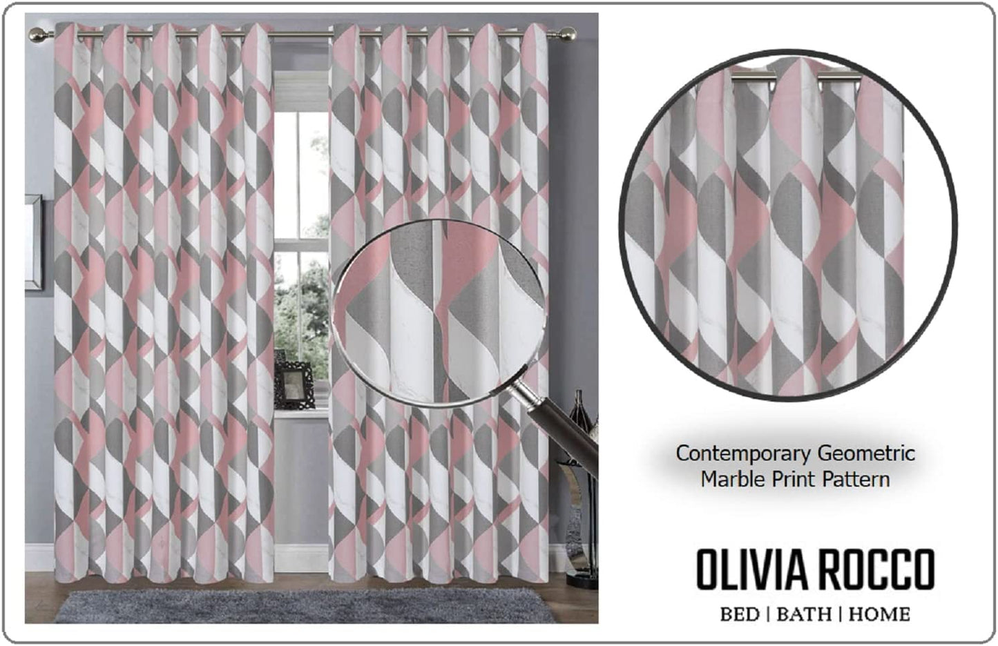 OLIVIA ROCCO Blackout Thermal Curtains Check Marble Design Light Blocking Panels Multiple