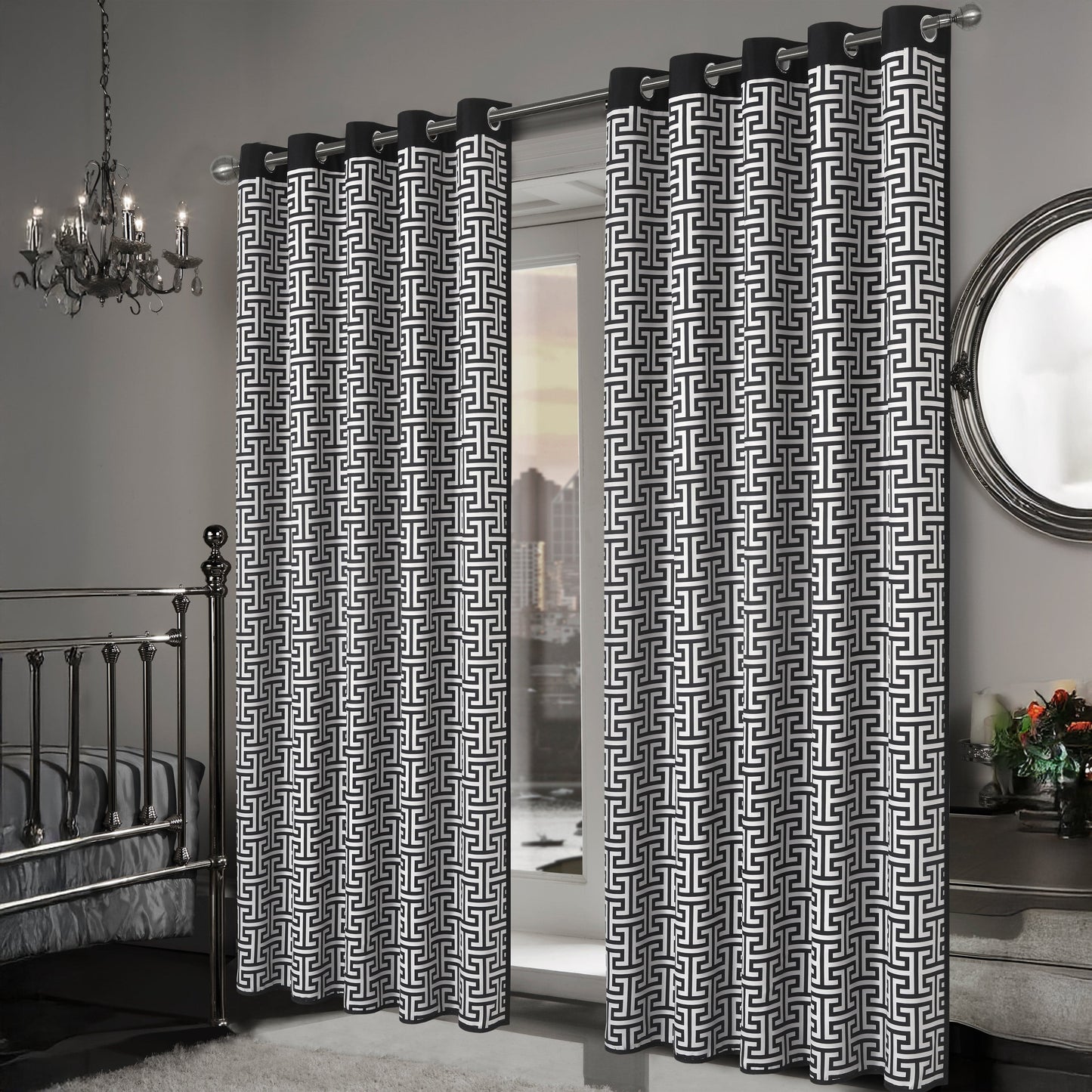 OLIVIA ROCCO Milano Geometric Blackout Curtains Thermal Insulated Eyelet Pair Pencil Pleat