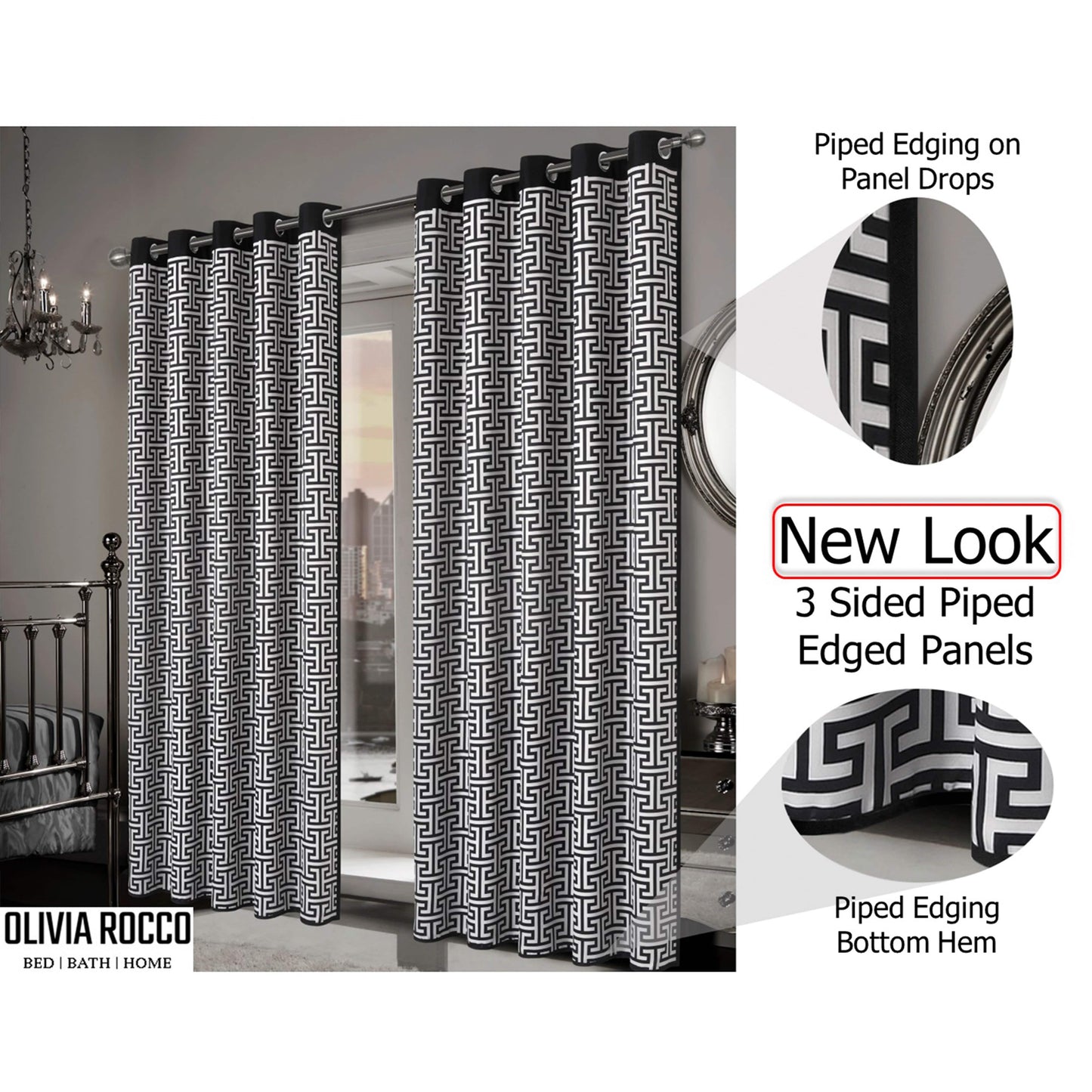 OLIVIA ROCCO Milano Geometric Blackout Curtains Thermal Insulated Eyelet Pair Pencil Pleat