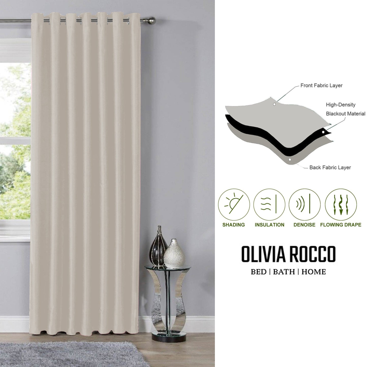 OLIVIA ROCCO Blackout Thermal Eyelet Curtains Natural colour Energy Efficient Ring Top
