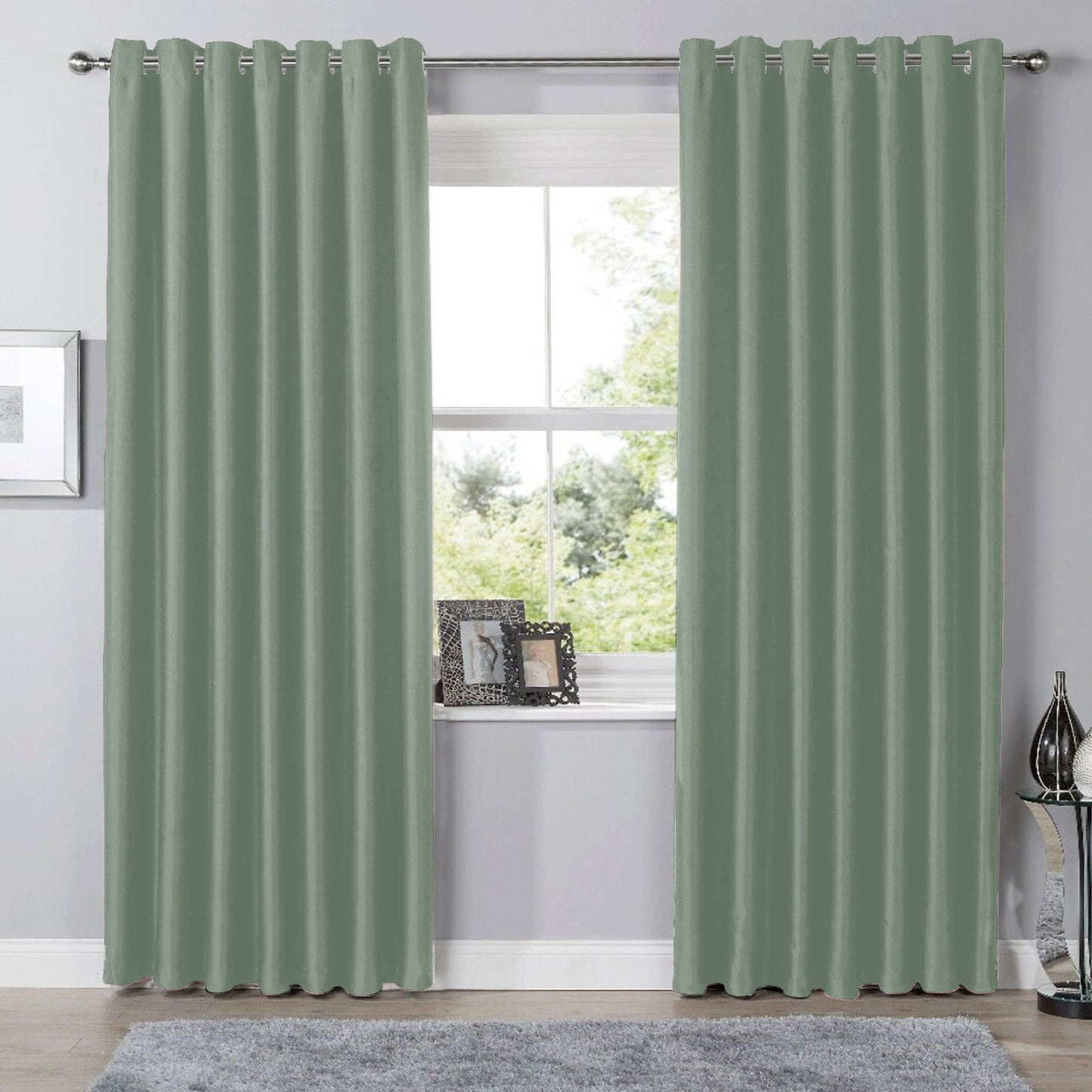 OLIVIA ROCCO Blackout Sage Green Eyelet Curtains Thermal Ring Top Window Treatments
