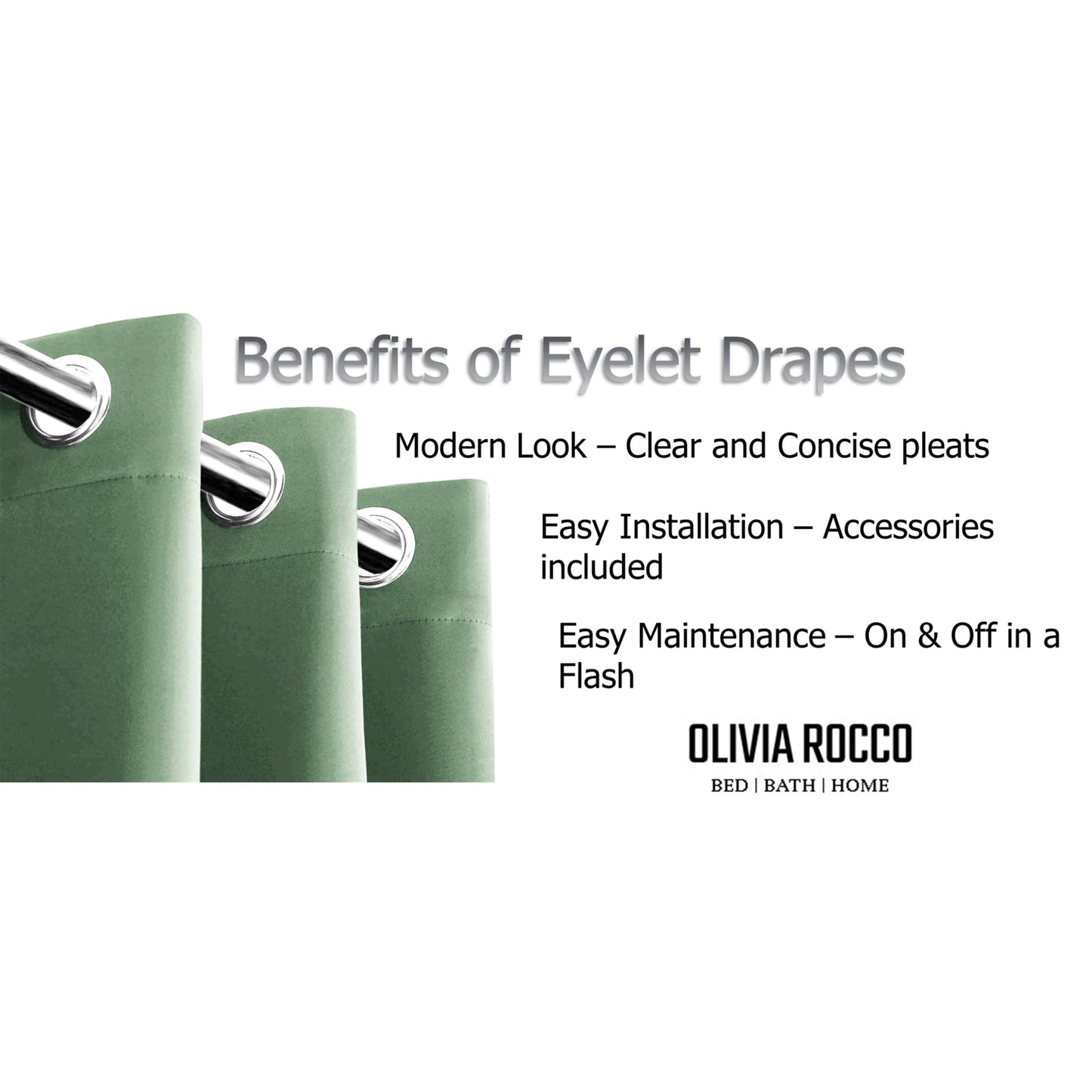 OLIVIA ROCCO Blackout Sage Green Eyelet Curtains Thermal Ring Top Window Treatments