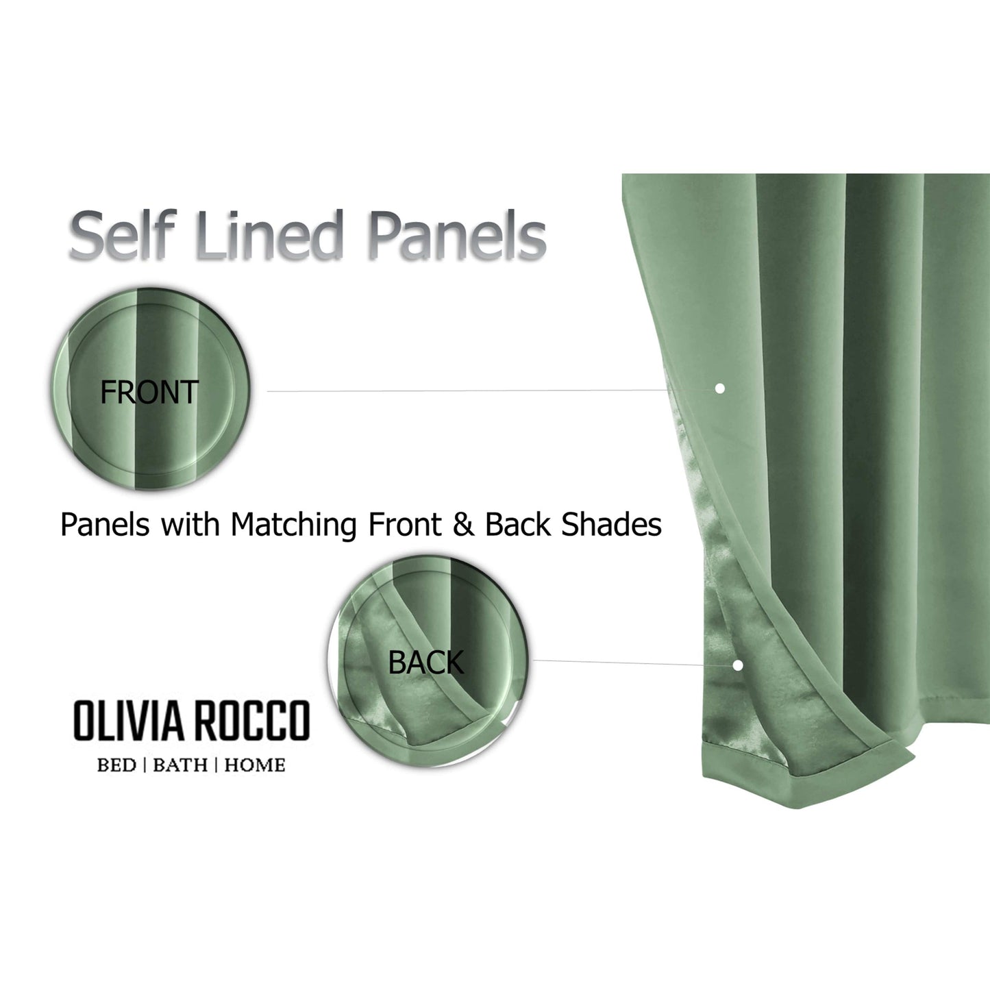 OLIVIA ROCCO Blackout Sage Green Eyelet Curtains Thermal Ring Top Window Treatments