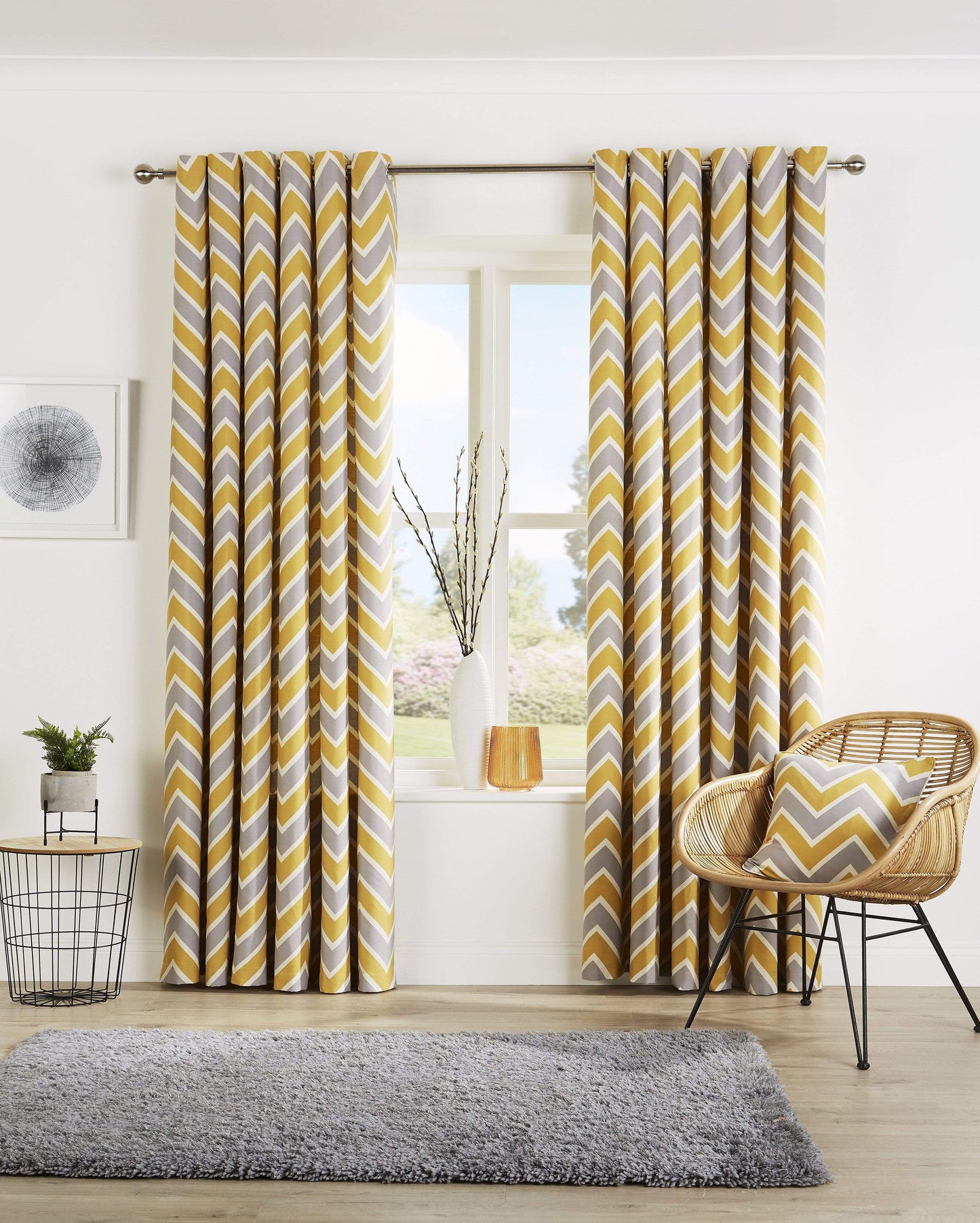 OLIVIA ROCCO Chevron Curtain Panels With Matching Cushion Covers Cotton Mix Easy Care