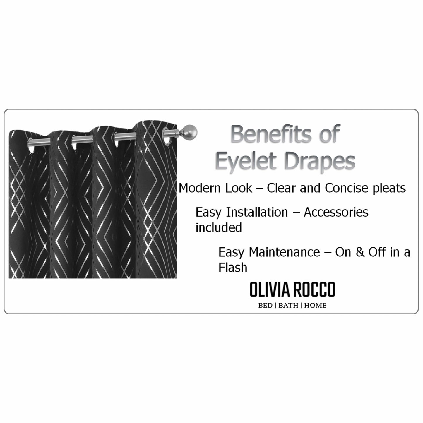 OLIVIA ROCCO Geometric Sparkle Blackout Curtains Black Thermal Insulated Eyelet Ring Top