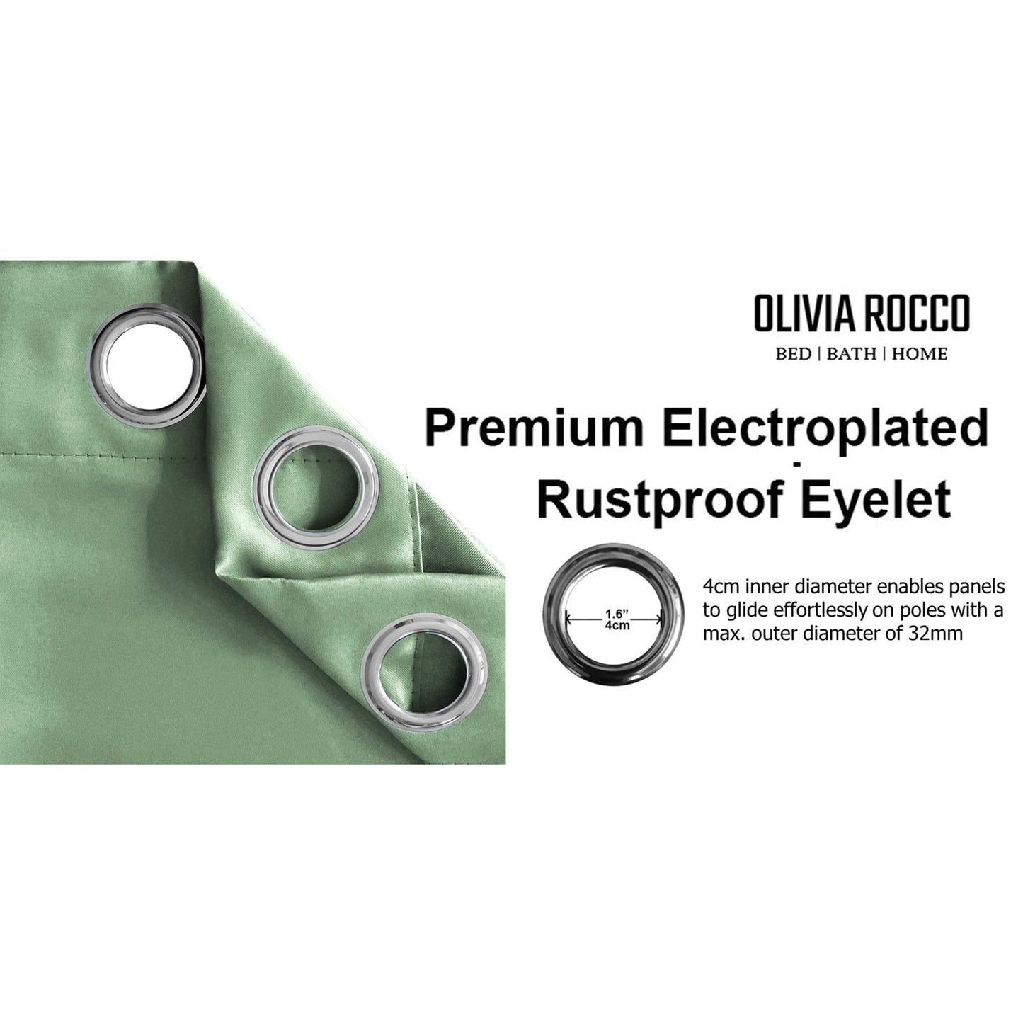 OLIVIA ROCCO Diamante Sage Green Blackout Eyelet Curtains With Tie Backs Thermal Ring Top
