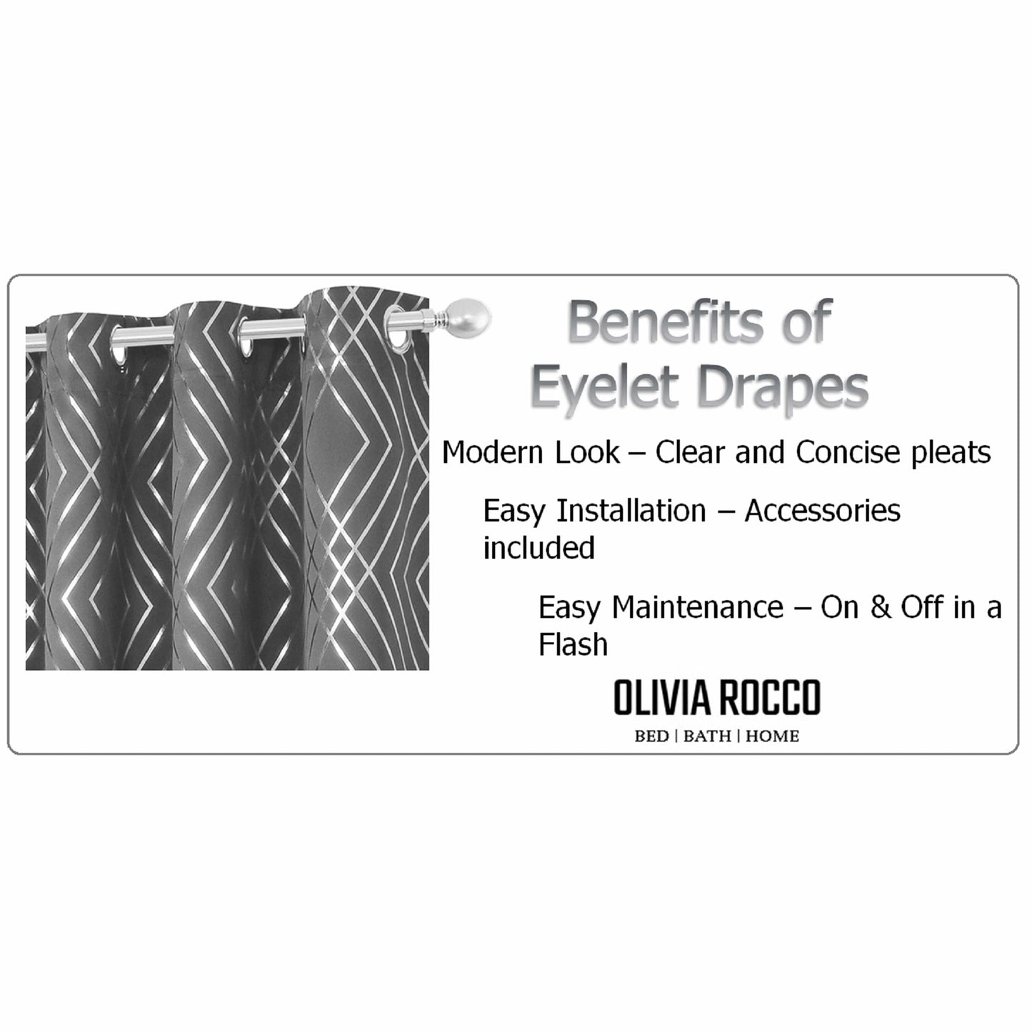 OLIVIA ROCCO Geometric Sparkle Blackout Curtains Silver Eyelet Ring Top Soft Thermal