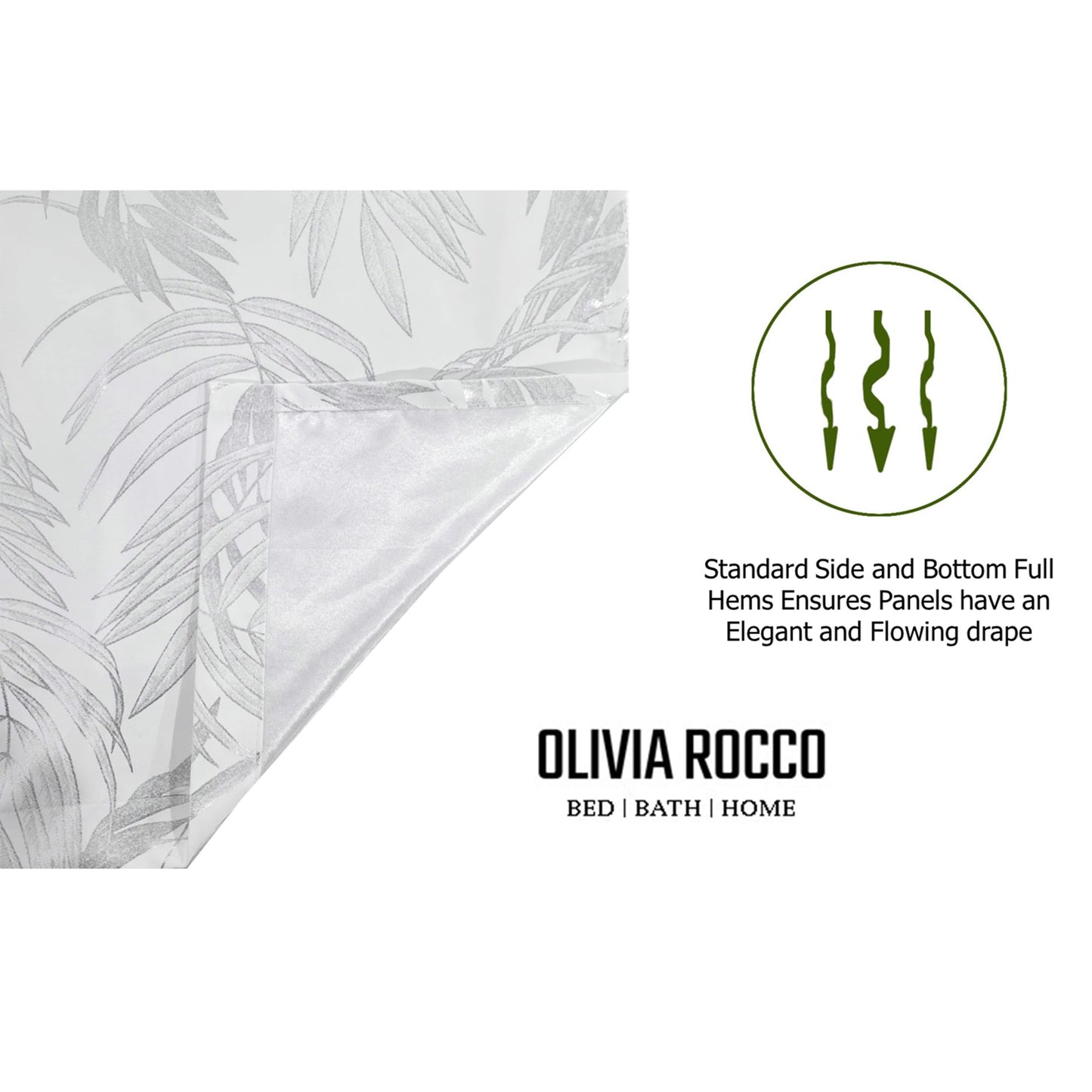 OLIVIA ROCCO Leaf White Sparkle Blackout Curtains Super Soft Fabric Thermal Insulated