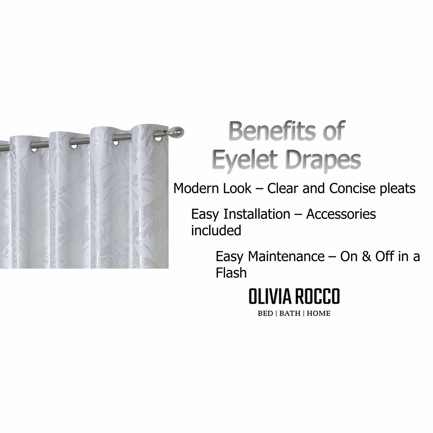 OLIVIA ROCCO Leaf White Sparkle Blackout Curtains Super Soft Fabric Thermal Insulated