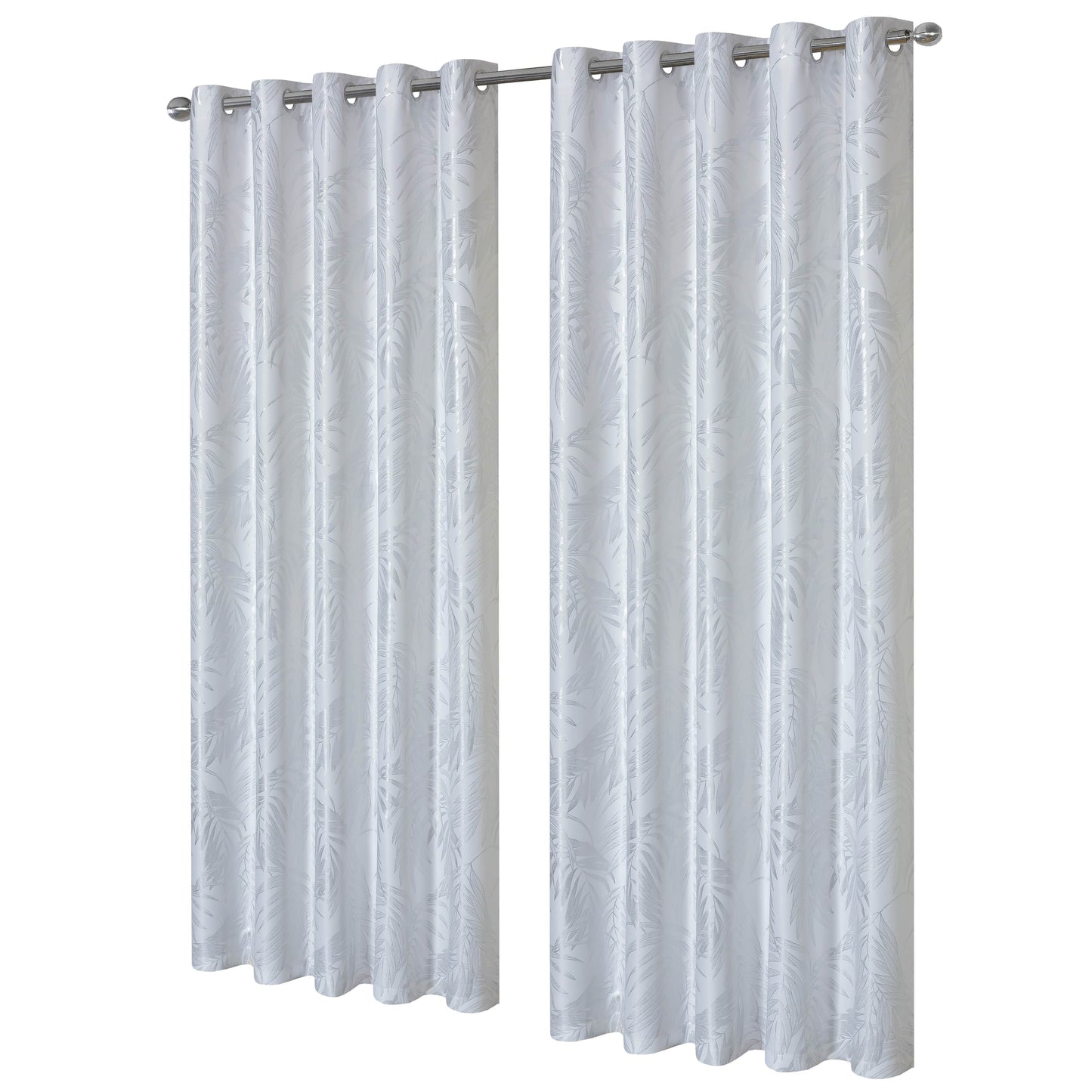 OLIVIA ROCCO Leaf White Sparkle Blackout Curtains Super Soft Fabric Thermal Insulated