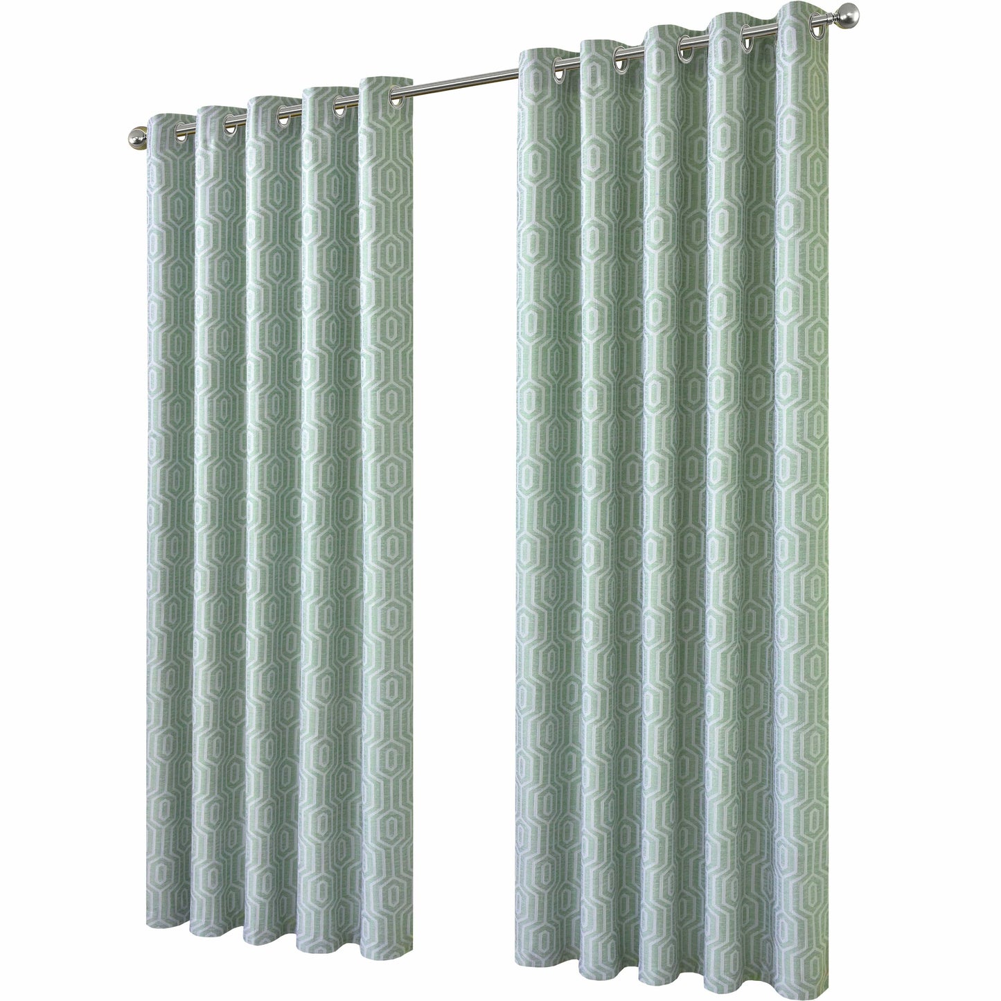 OLIVIA ROCCO Paris Eyelet Jacquard Curtains Sage Green Geometric Pattern Thermal