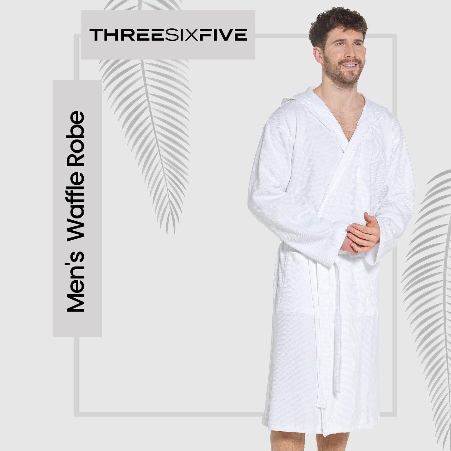 OLIVIA ROCCO Men's Hooded Waffle Cotton Bathrobe White Super Absorbent Spa Robe Cosy Easy-Care Nightwear Set