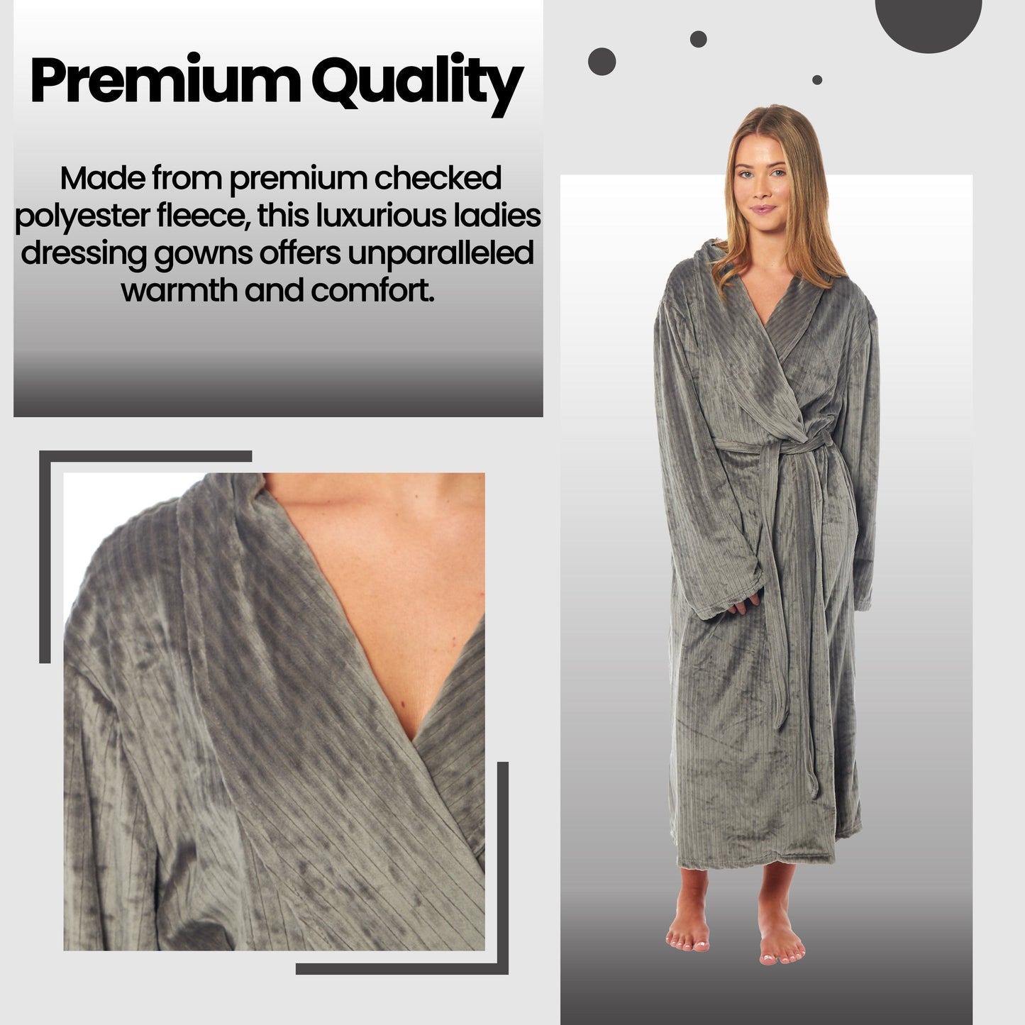 OLIVIA ROCCO Womens Stripe Jacquard Soft Warm Long Dressing Gown With Belt Pockets Shawl