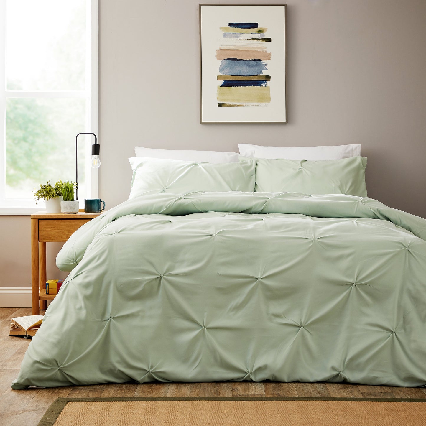 OLIVIA ROCCO Textured Pintuck Ruffles Pleated Microfibre Duvet Cover Set With Pillowcases