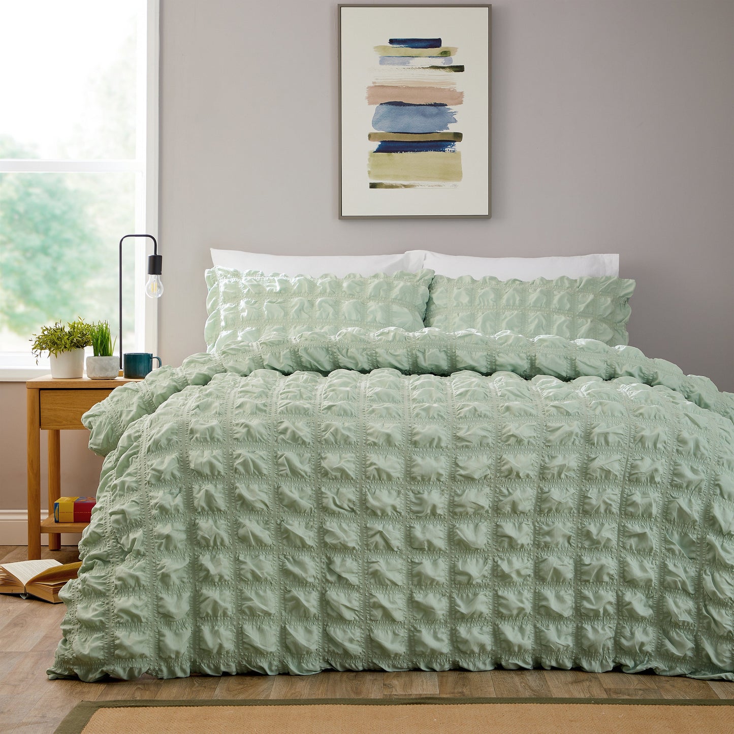 OLIVIA ROCCO Soho Sage Green Microfibre Duvet Cover Set With Pillowcases Easy Care