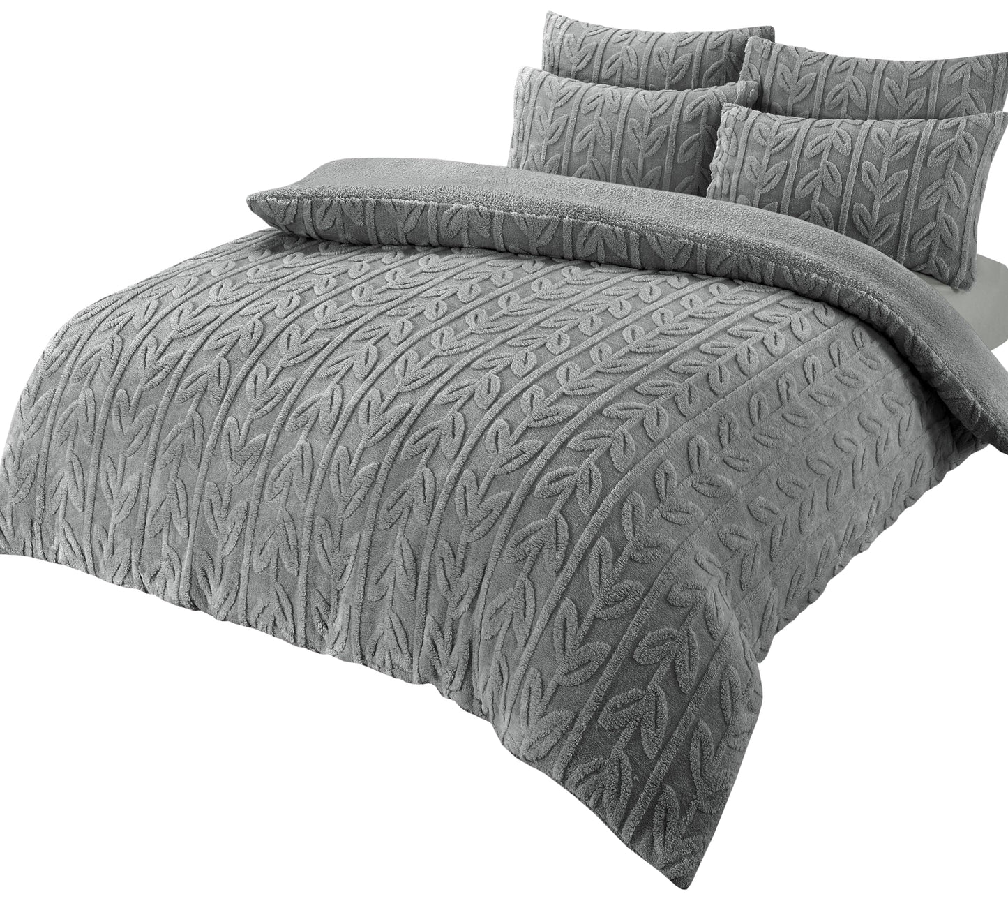 OLIVIA ROCCO Leaf Print Teddy Duvet Set With Reversible Sherpa Fleece Ultra Soft Winter