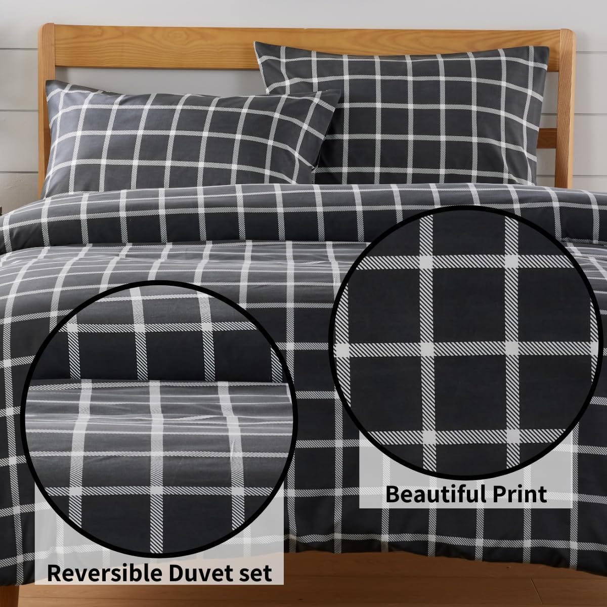 OLIVIA ROCCO Grey Check Reversible Duvet Cover Set Breathable Microfibre Easy Care