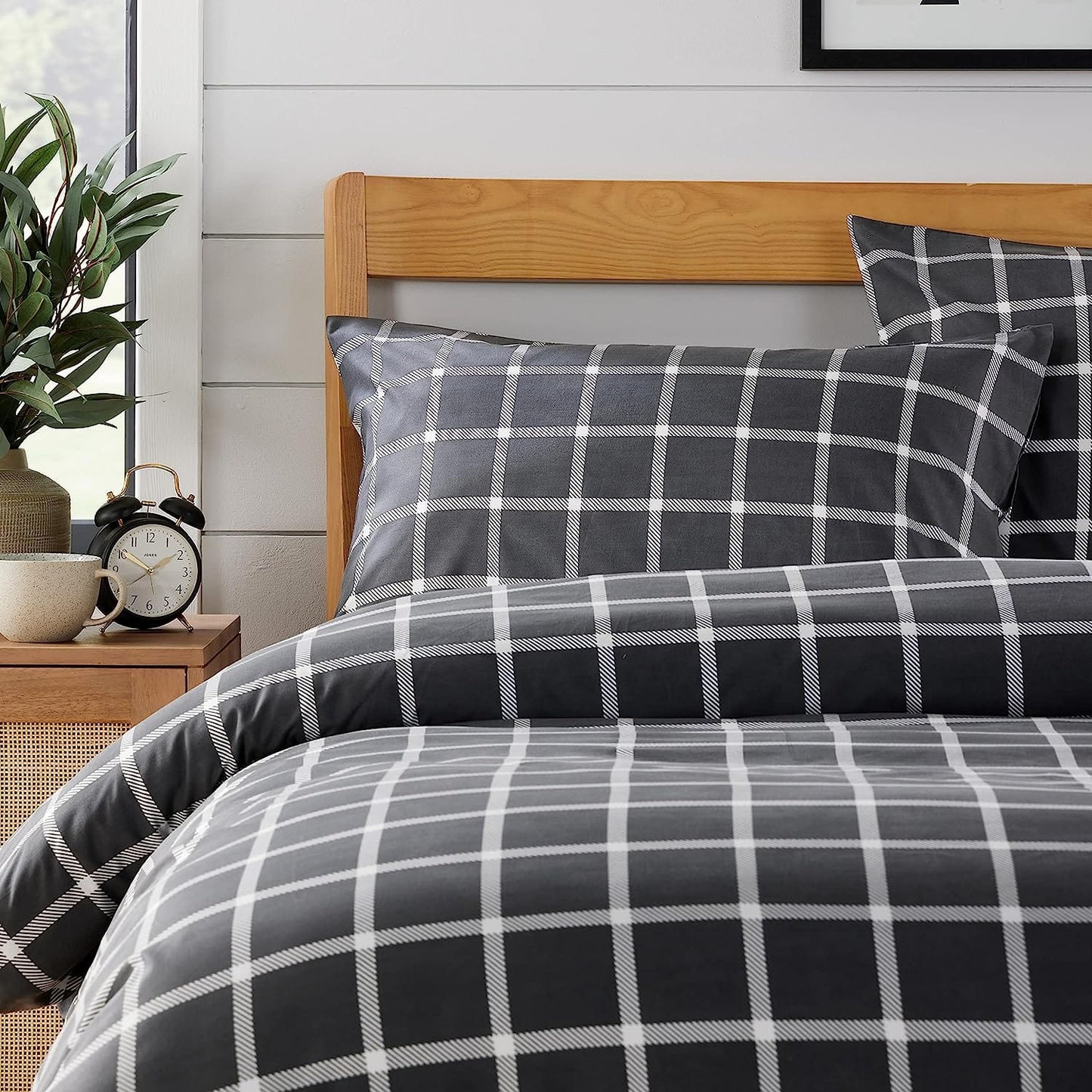 OLIVIA ROCCO Grey Check Reversible Duvet Cover Set Breathable Microfibre Easy Care