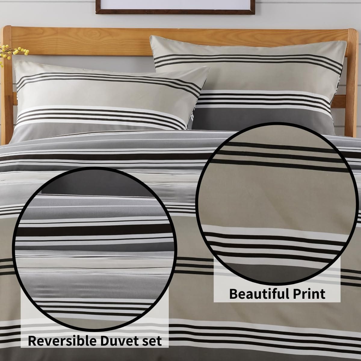 OLIVIA ROCCO Harlow Stripes Grey Reversible Quilted Duvet Cover Set With Button Closure