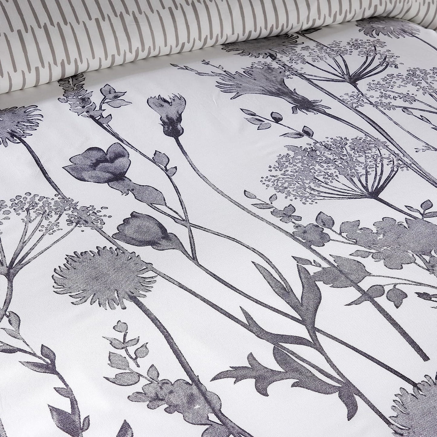 OLIVIA ROCCO Meadow Grey Reversible Duvet Cover Set With Pillowcases Breathable Microfibre for Everyday Luxury Hotel-Style