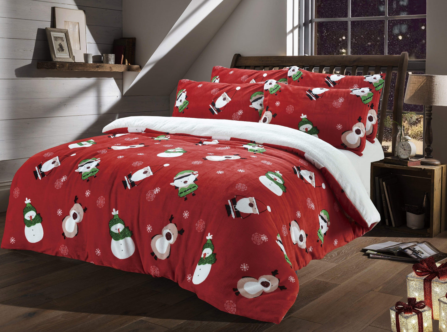 OLIVIA ROCCO Reversible Teddy Fleece Duvet Set With Snow White Faux Fur For Single Double