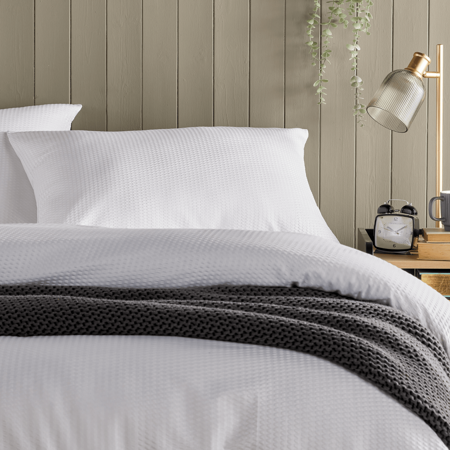 OLIVIA ROCCO Monaco Seersucker Duvet Cover Set Grey And White With Pillowcases For Single