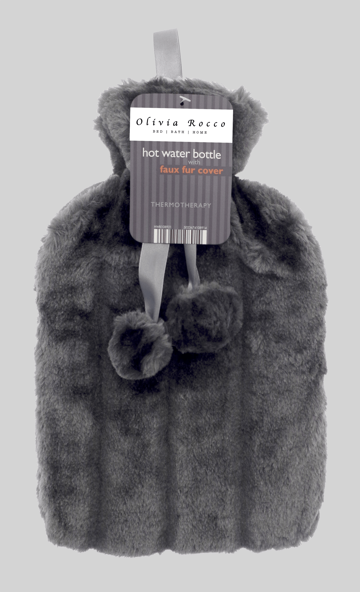 OLIVIA ROCCO Hot Water Bottle 2L With Faux Fur Pom Pom Cover Soft Plush Natural Rubber UK