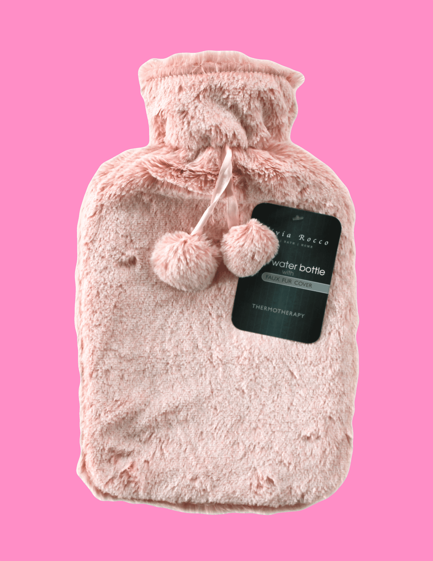 OLIVIA ROCCO Hot Water Bottle 2L With Faux Fur Pom Pom Cover Soft Plush Natural Rubber UK