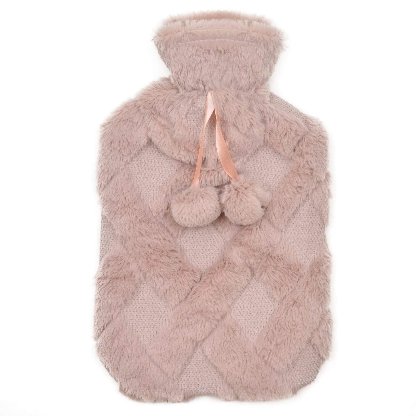 OLIVIA ROCCO Diamond Fleece Plush Hot Water Bottle 2L With Pom Poms Natural Rubber UK
