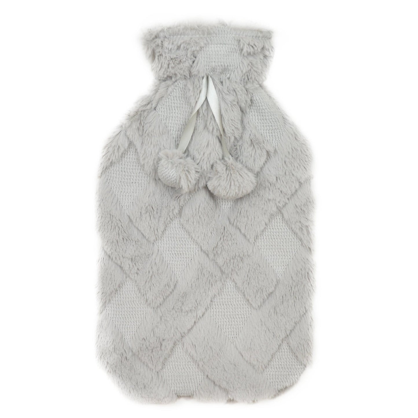 OLIVIA ROCCO Diamond Fleece Plush Hot Water Bottle 2L With Pom Poms Natural Rubber UK